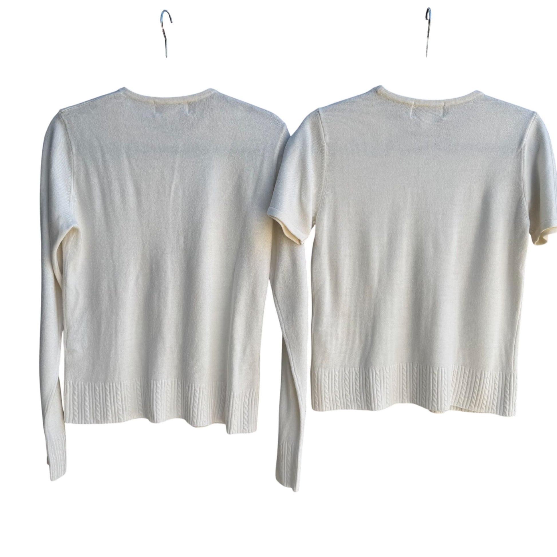 Casual Corner Annex Womens Cream Knit Cardigan & Short Sleeve Top Sweater Set M