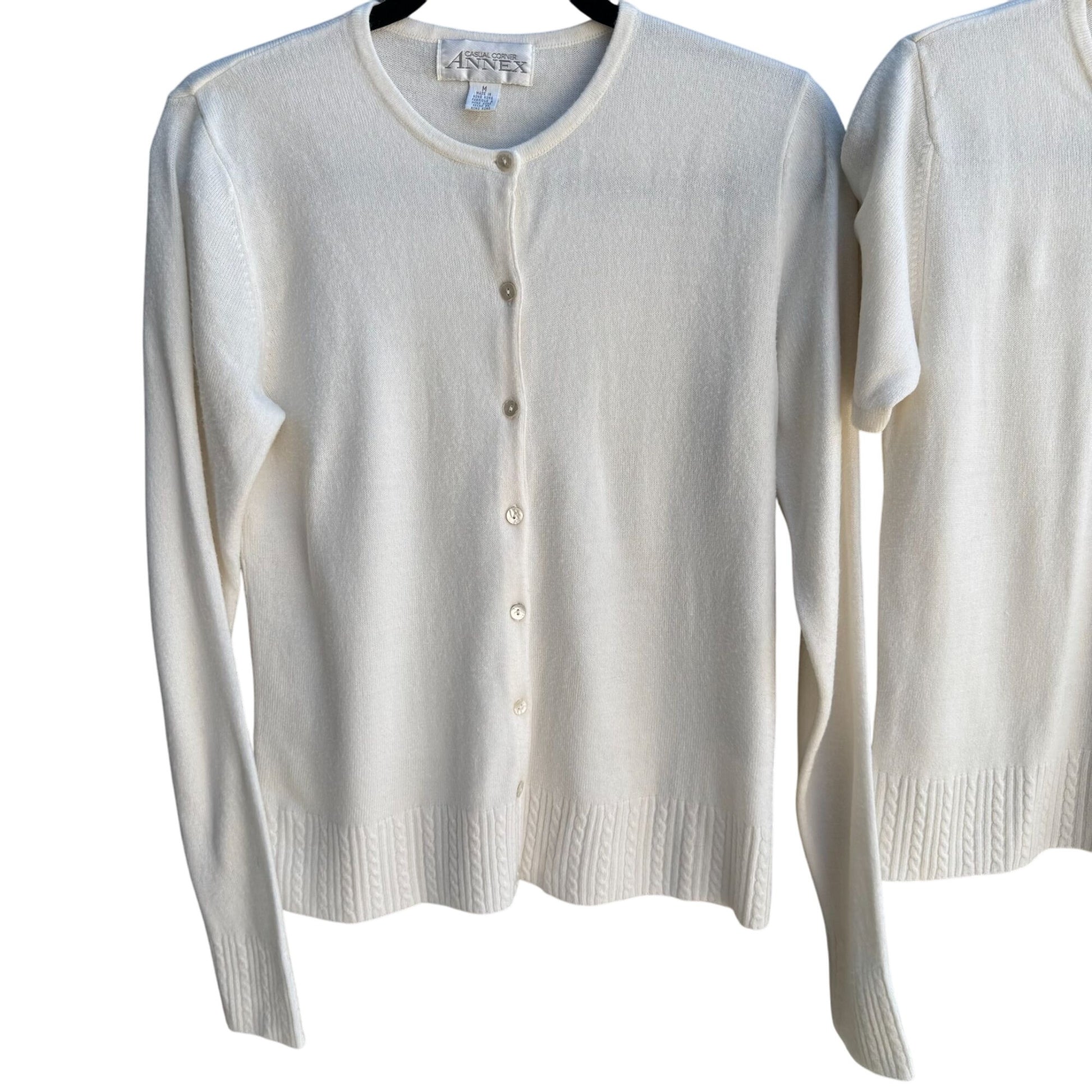 Casual Corner Annex Womens Cream Knit Cardigan & Short Sleeve Top Sweater Set M