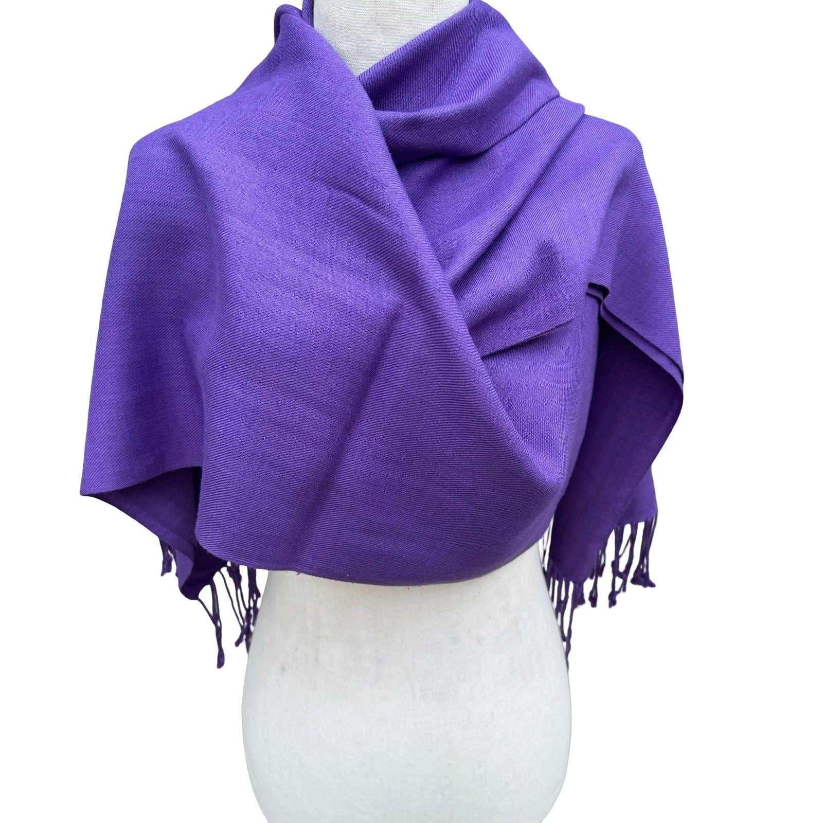 Purple Pashmina Shawl Scarf Fringed Wrap Solid Violet Evening Stole Lightweight