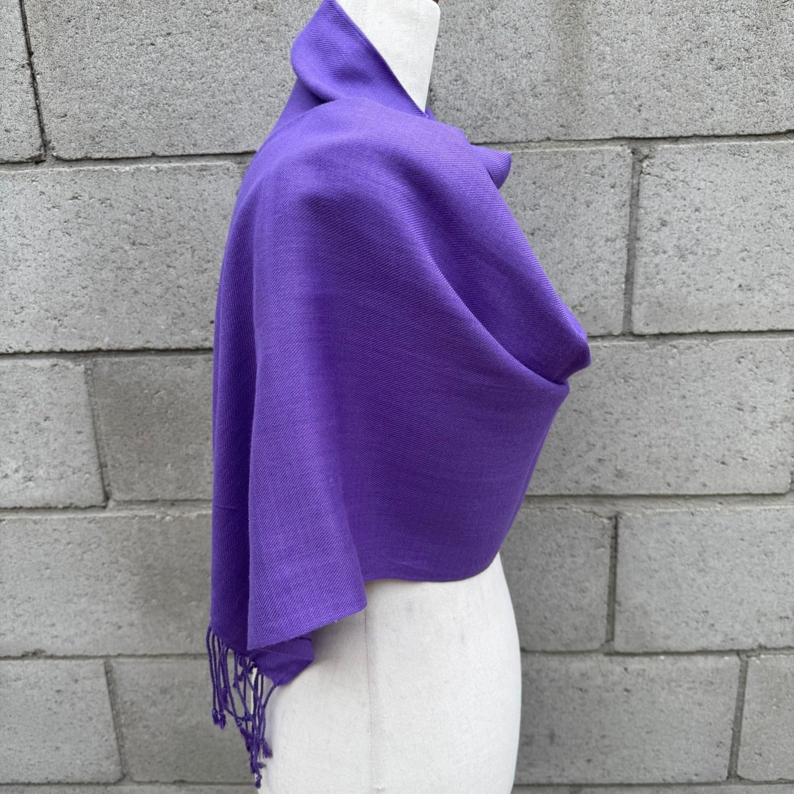 Purple Pashmina Shawl Scarf Fringed Wrap Solid Violet Evening Stole Lightweight
