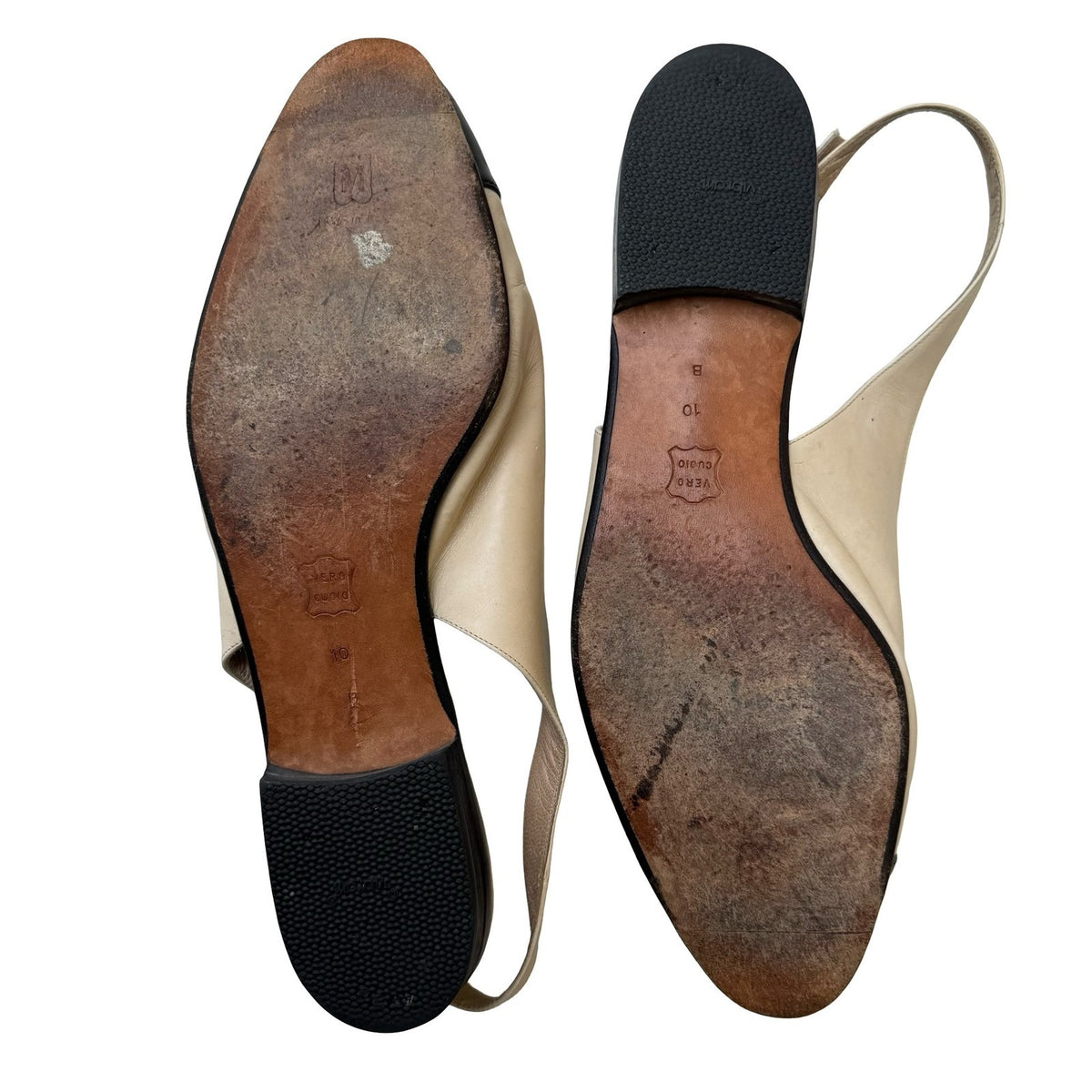 Bruno Magli Vintage Cap Toe Slingback Italian Leather Flats Cream Womens 10B