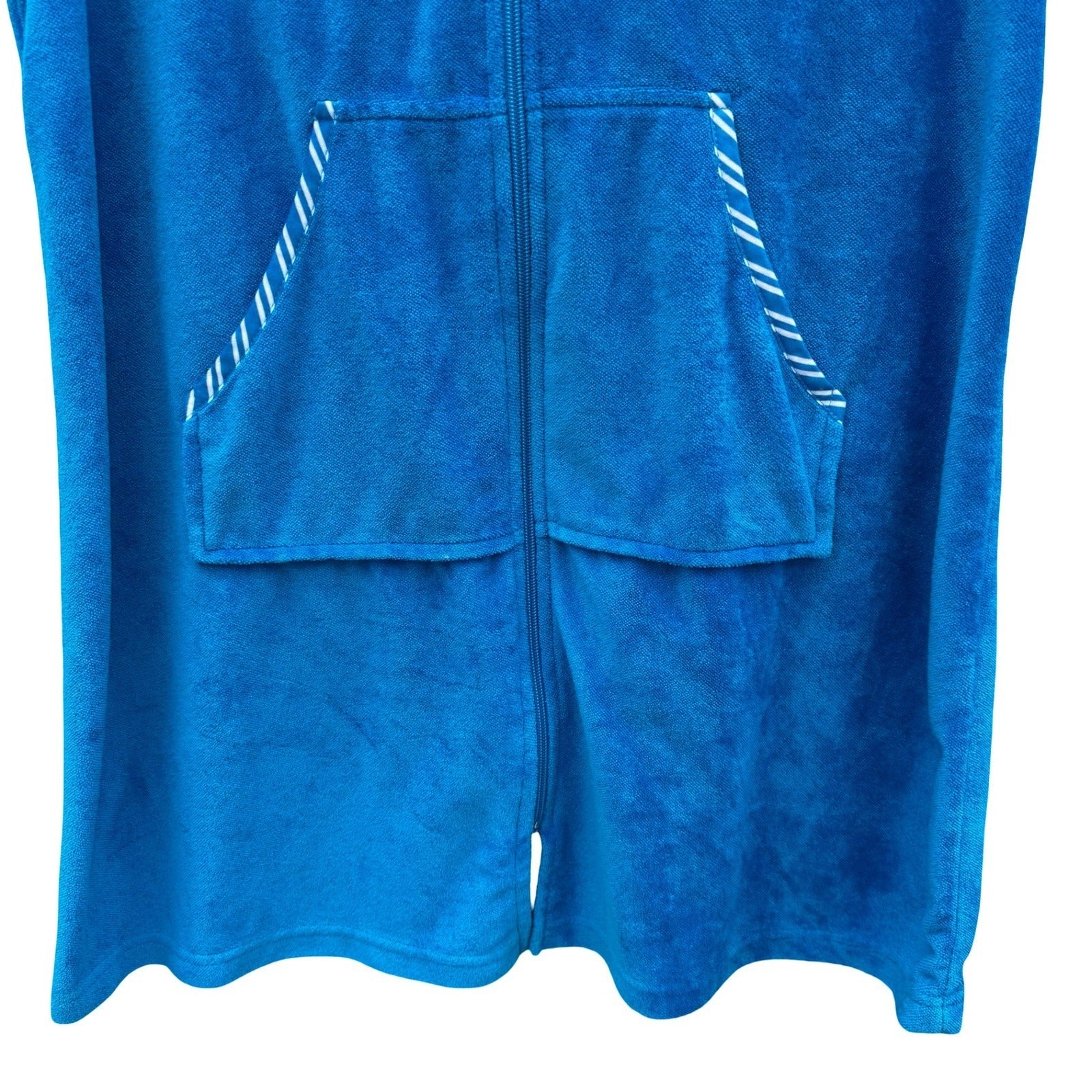 Jasmine Rose Blue Terry Cloth Zip Robe Short Sleeve Housecoat Large Bathrobe