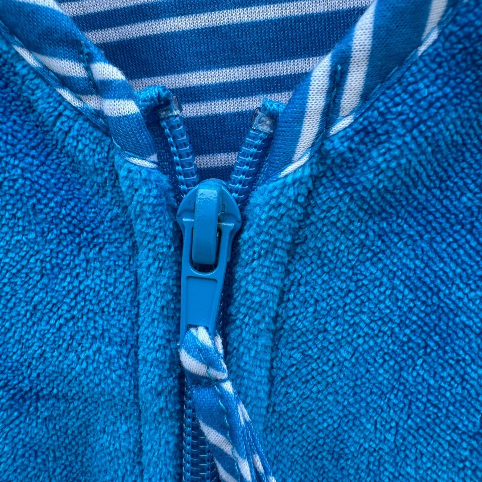 Jasmine Rose Blue Terry Cloth Zip Robe Short Sleeve Housecoat Large Bathrobe