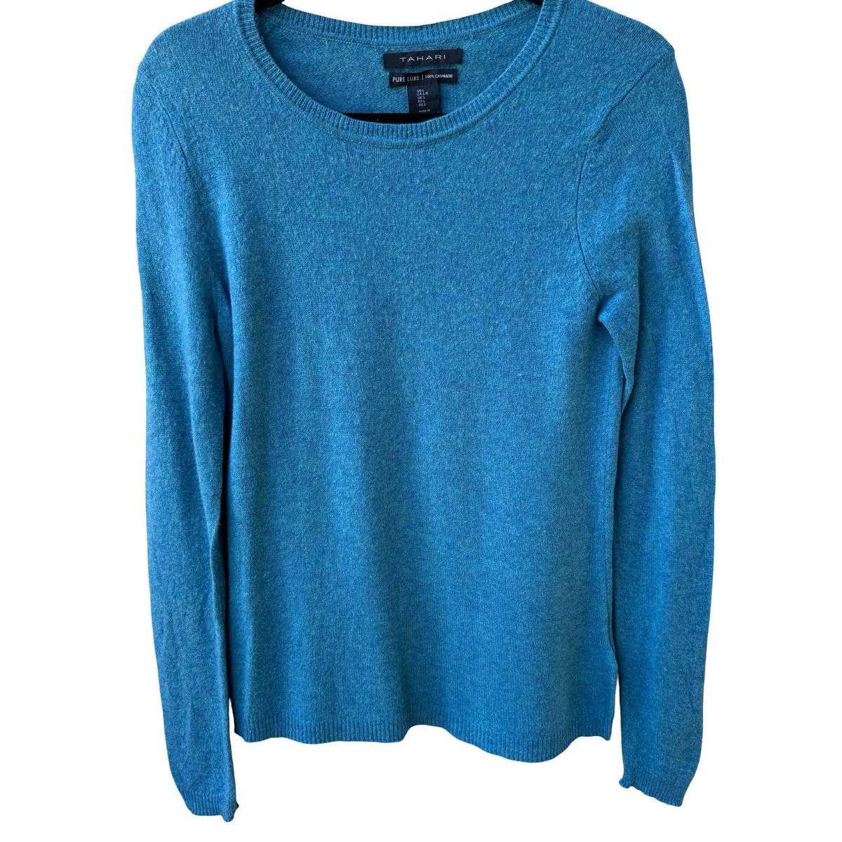 Tahari Pure Luxe 100% Cashmere Quiet Luxury Minimalist Pullover Sweater Teal M