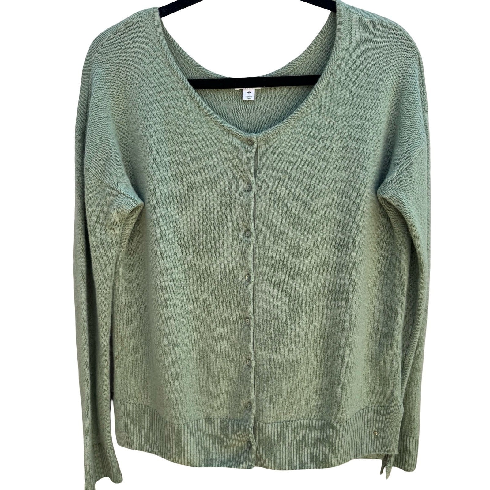 Cuyana 100% Italian Cashmere Quiet Luxury Cardigan Sweater Minimalist Green M