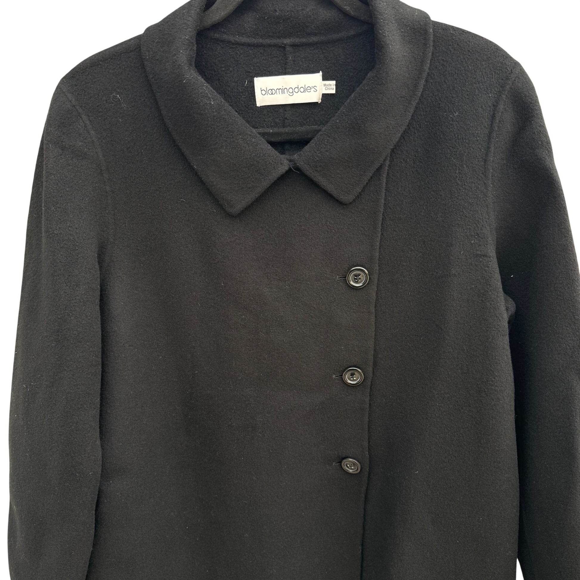 Bloomingdales Vintage Black Wool Cashmere Blend Womens Coat Peter Pan Collar 16