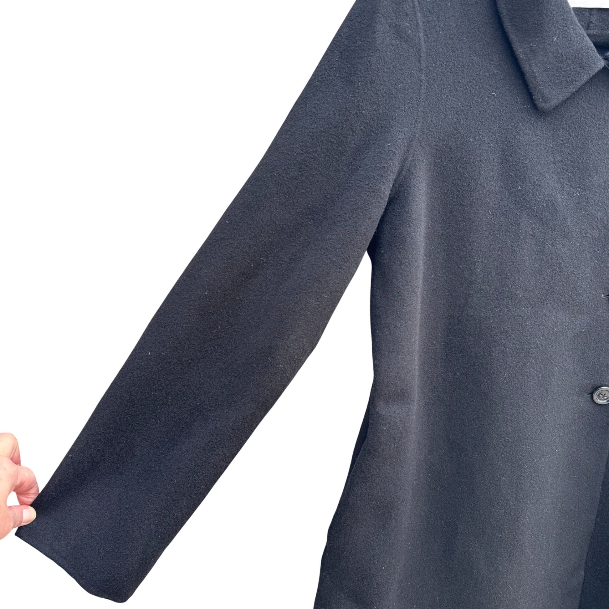 Bloomingdales Vintage Black Wool Cashmere Blend Womens Coat Peter Pan Collar 16