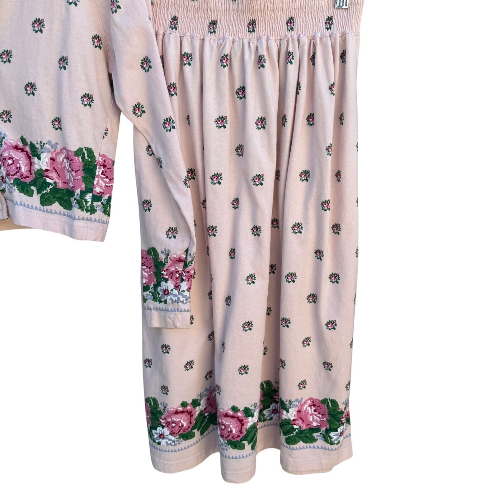 Adrienne Vittadini Vintage 80s Pink Floral Rose Cotton Cardigan Midi Skirt Set P