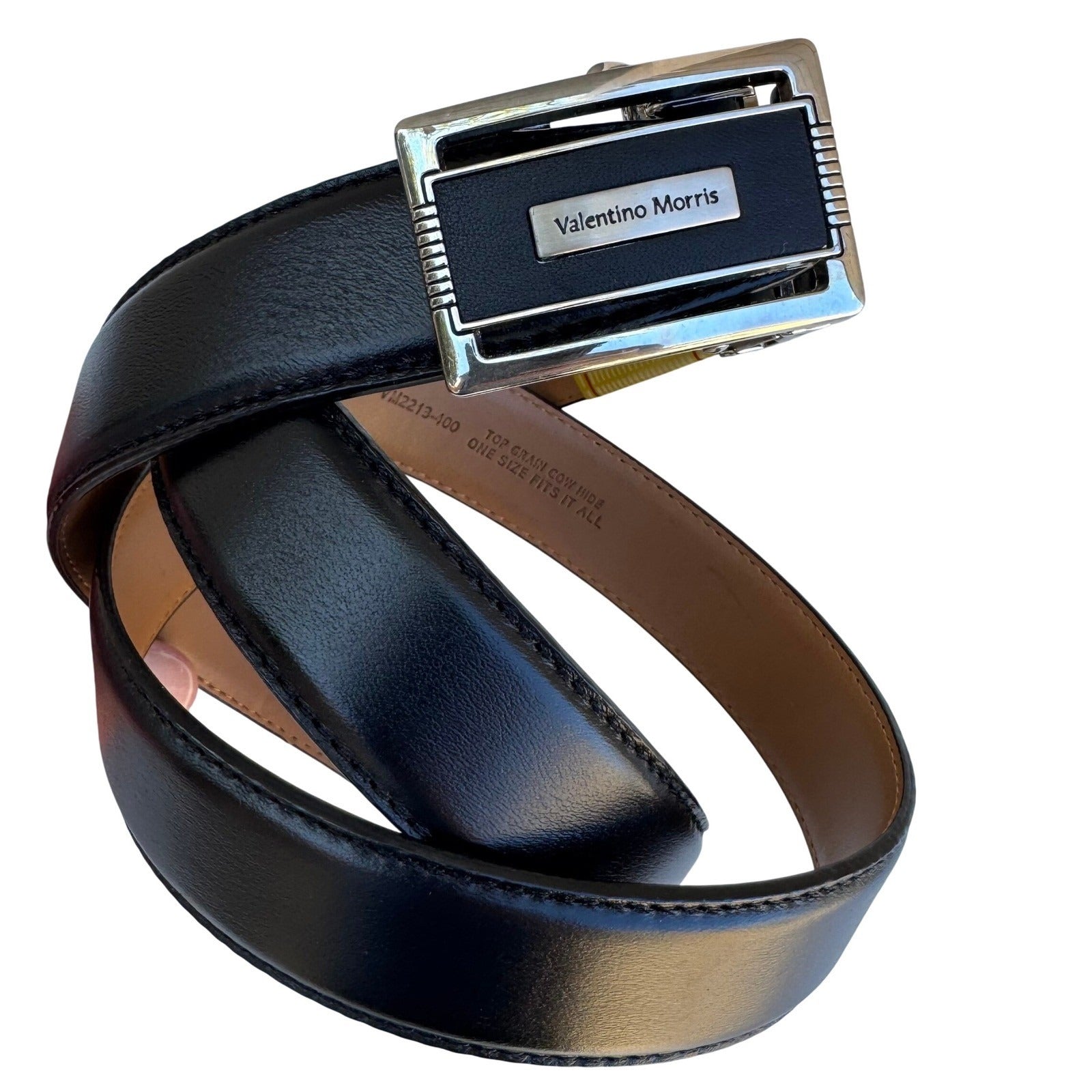 Valentino Morris Mens Black Leather Ratchet Belt Millennium-2000 Top Grain Italy