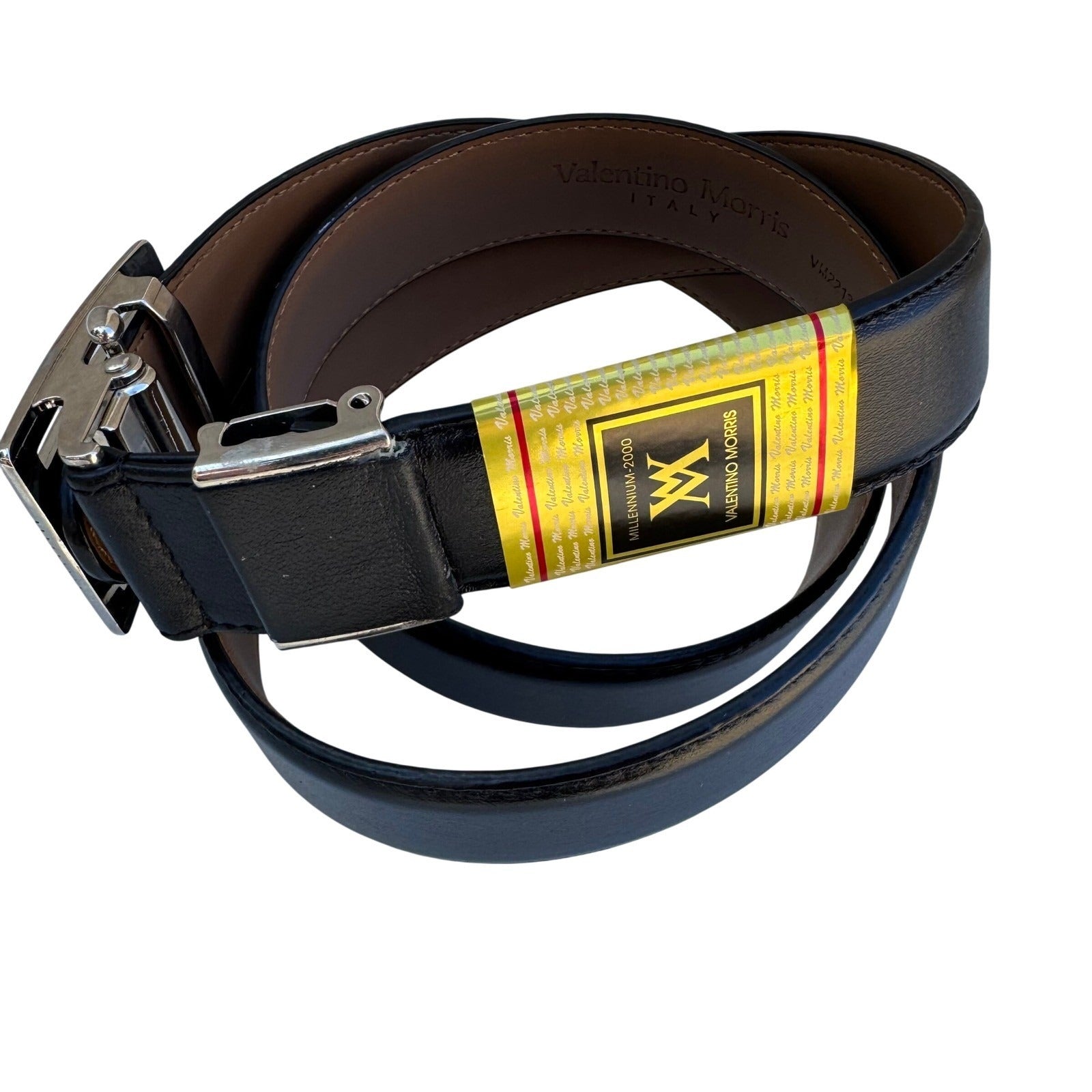 Valentino Morris Mens Black Leather Ratchet Belt Millennium-2000 Top Grain Italy