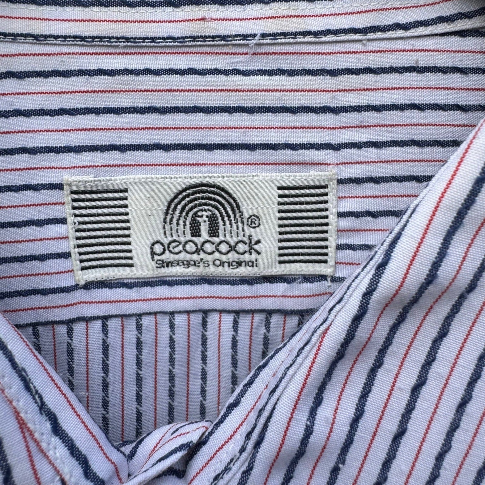 Peacock Shreage's Original Vintage Striped Button Down Shirt Mens 70s White Red
