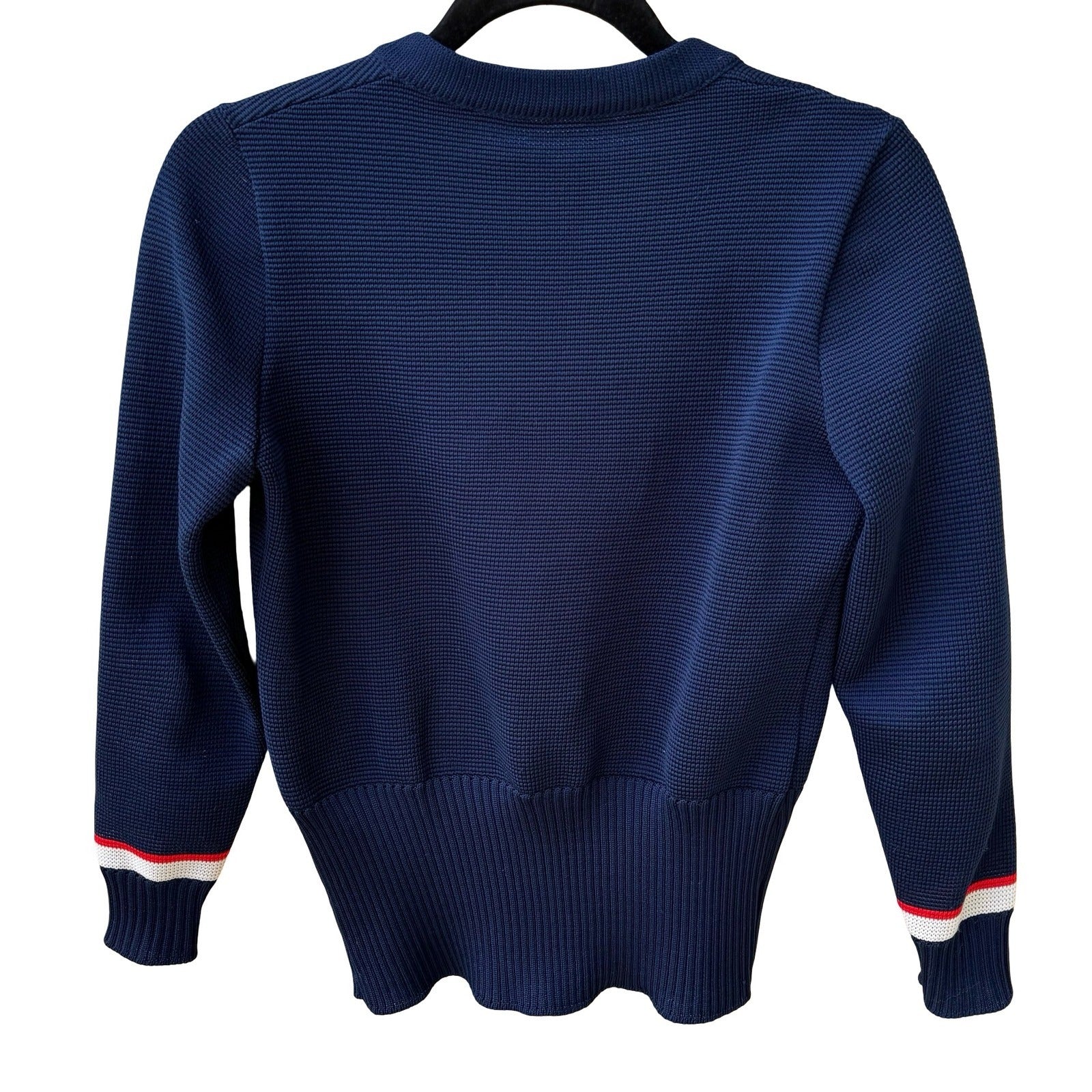 Vintage 90s Navy Nautical Collegiate Knitwear Cropped Cardigan Sweater Preppy