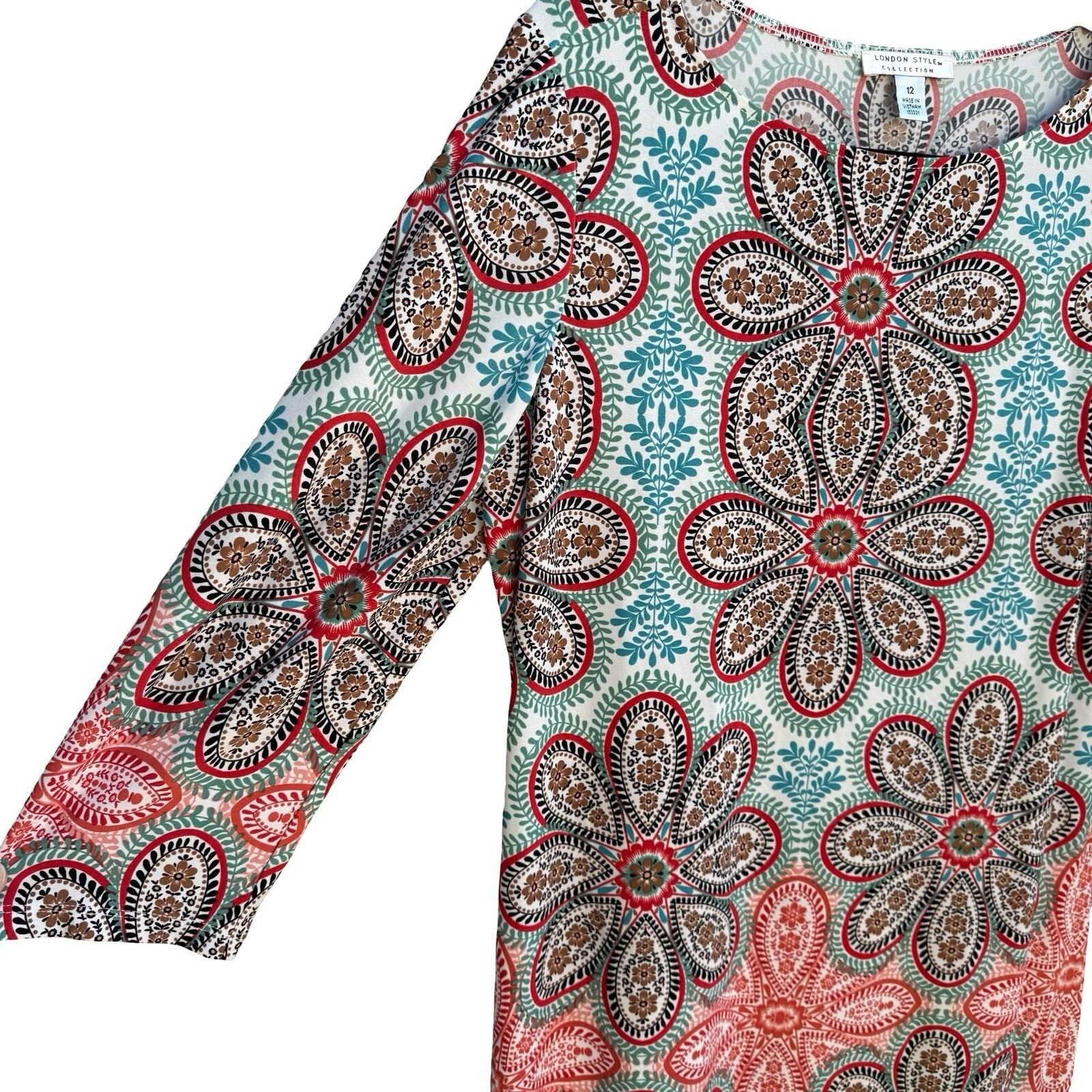 London Style Collection Mod Boho Psychedelic Floral Paisley Sheath Dress 12