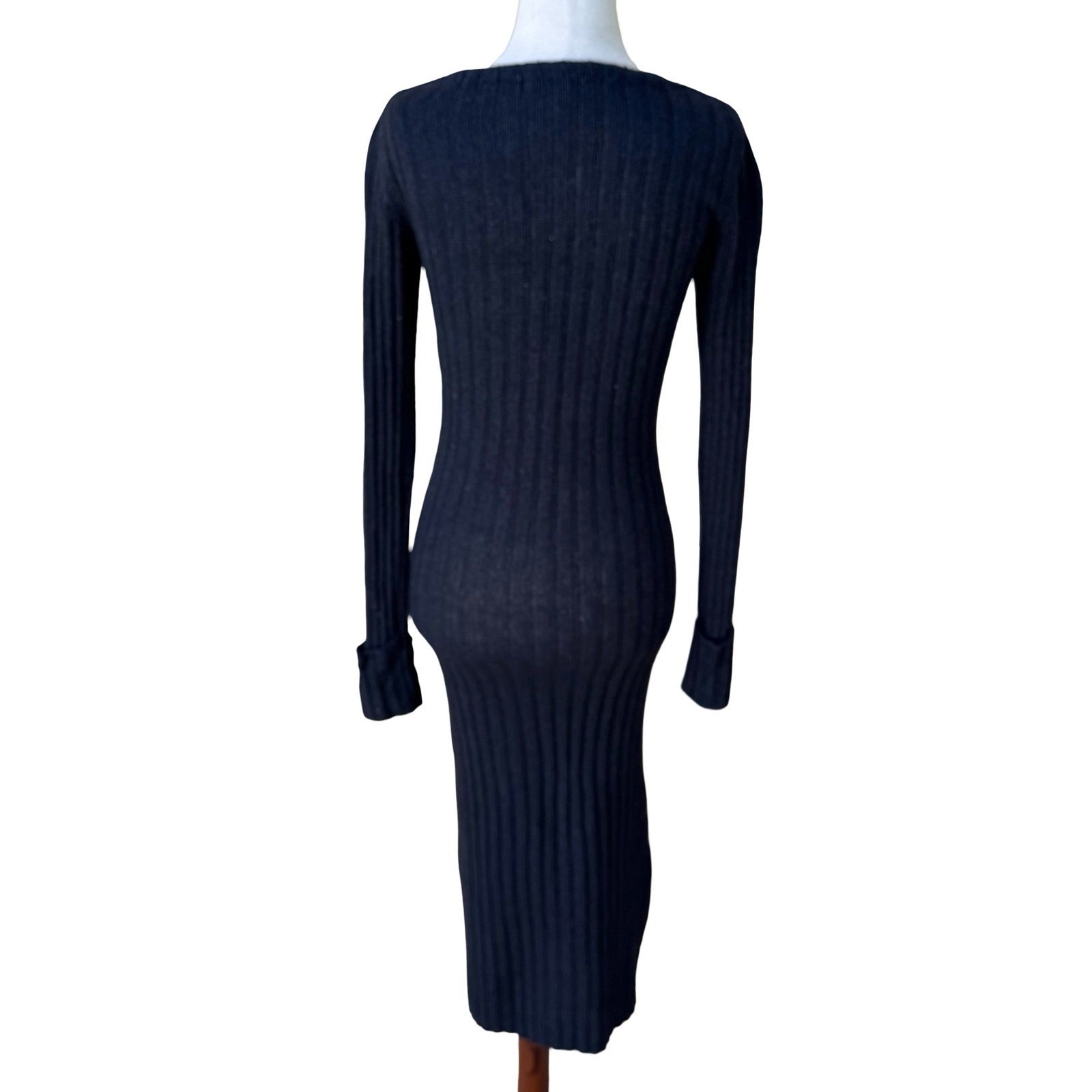 BCBG Max Azria Y2K Silk Lambswool Ribbed Knit Bodycon Chic Sweater Dress Black M