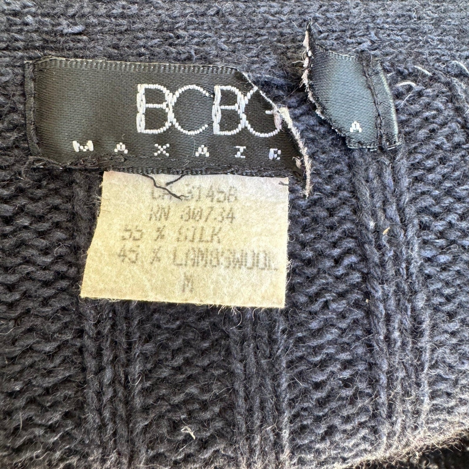 BCBG Max Azria Y2K Silk Lambswool Ribbed Knit Bodycon Chic Sweater Dress Black M