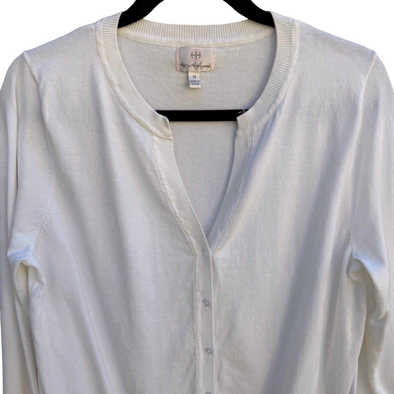Hot in Hollywood Womens White Button Front Cardigan Sweater Split Neck Medium