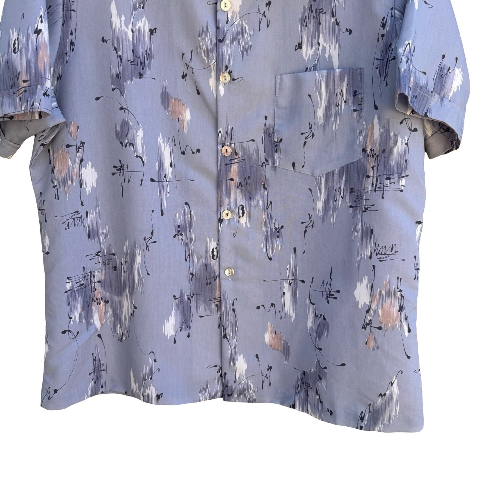 Triumph California Vintage 60s 70s Blue Abstract Brushstroke Camp Shirt Mens L