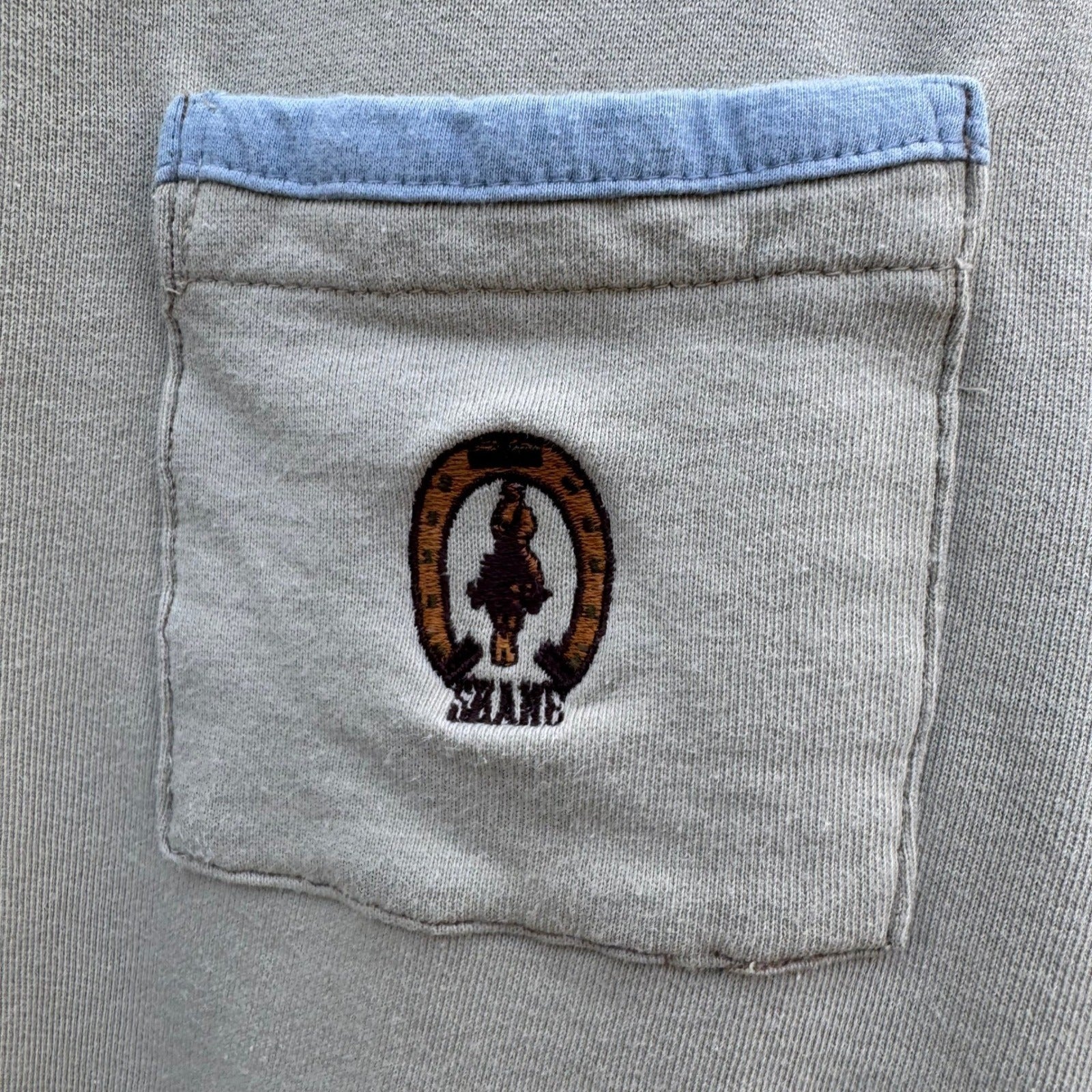 Shane Vintage 80s French Terry Retro Shirt Tan Equestrian Horse Mens L Sportwear