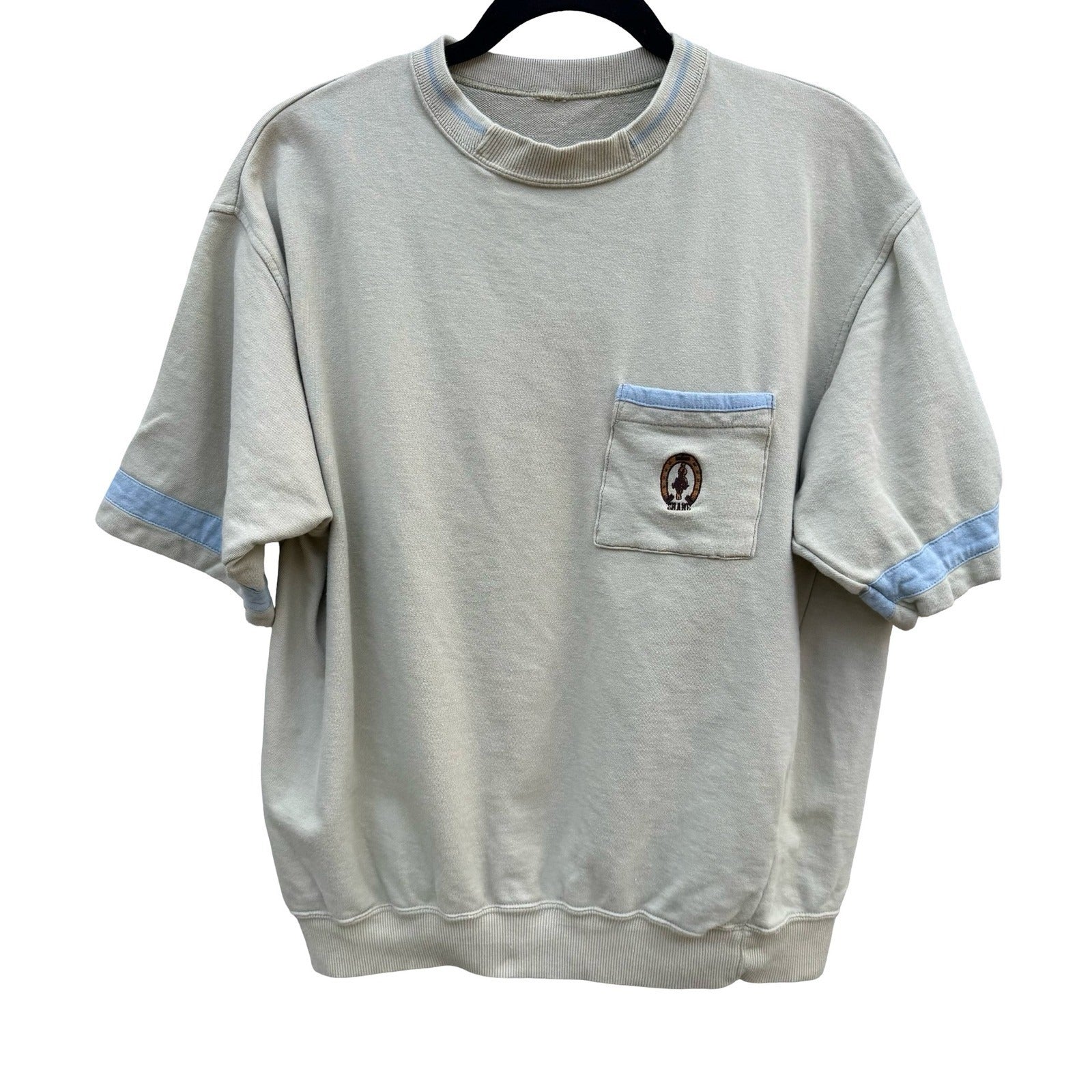 Shane Vintage 80s French Terry Retro Shirt Tan Equestrian Horse Mens L Sportwear
