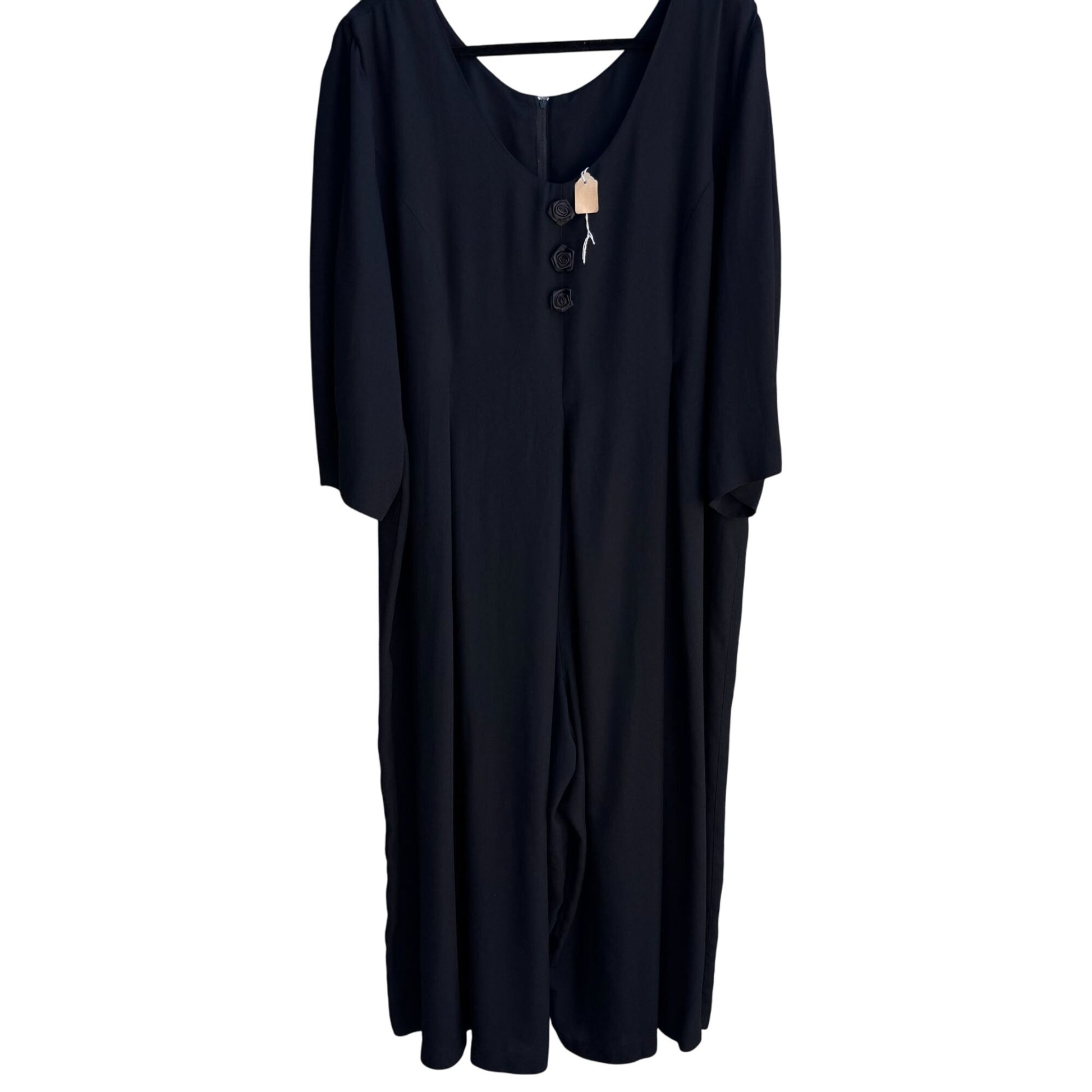 Jeffrey & Dara Vintage Black Rose Button Scoop Neck Wide Leg Jumpsuit New 20