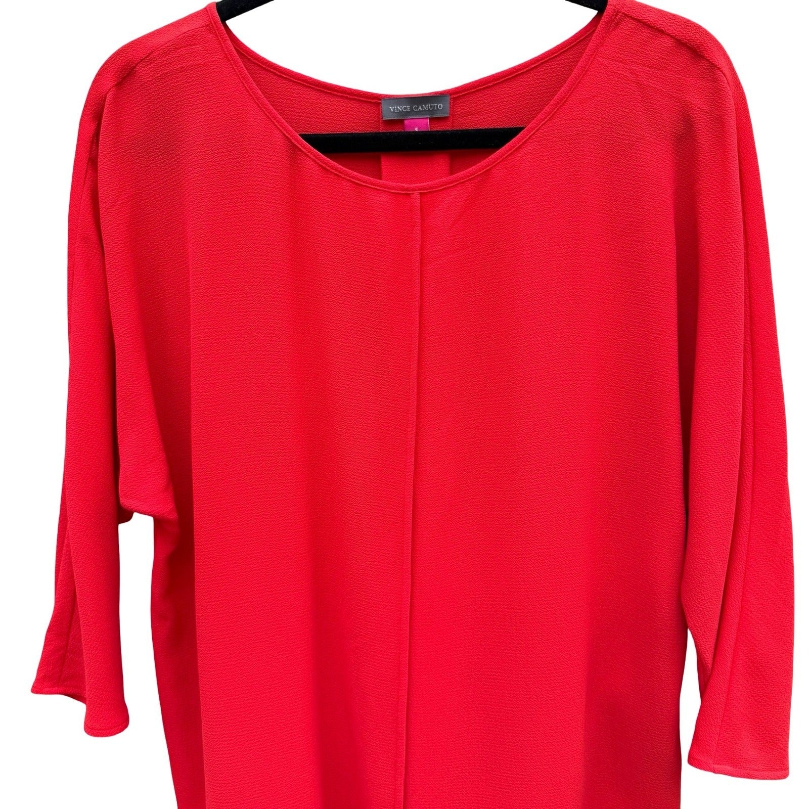 Vince Camuto Red Dolman Sleeve Textured Crepe Blouse Back Pleat Small Flowy Chic