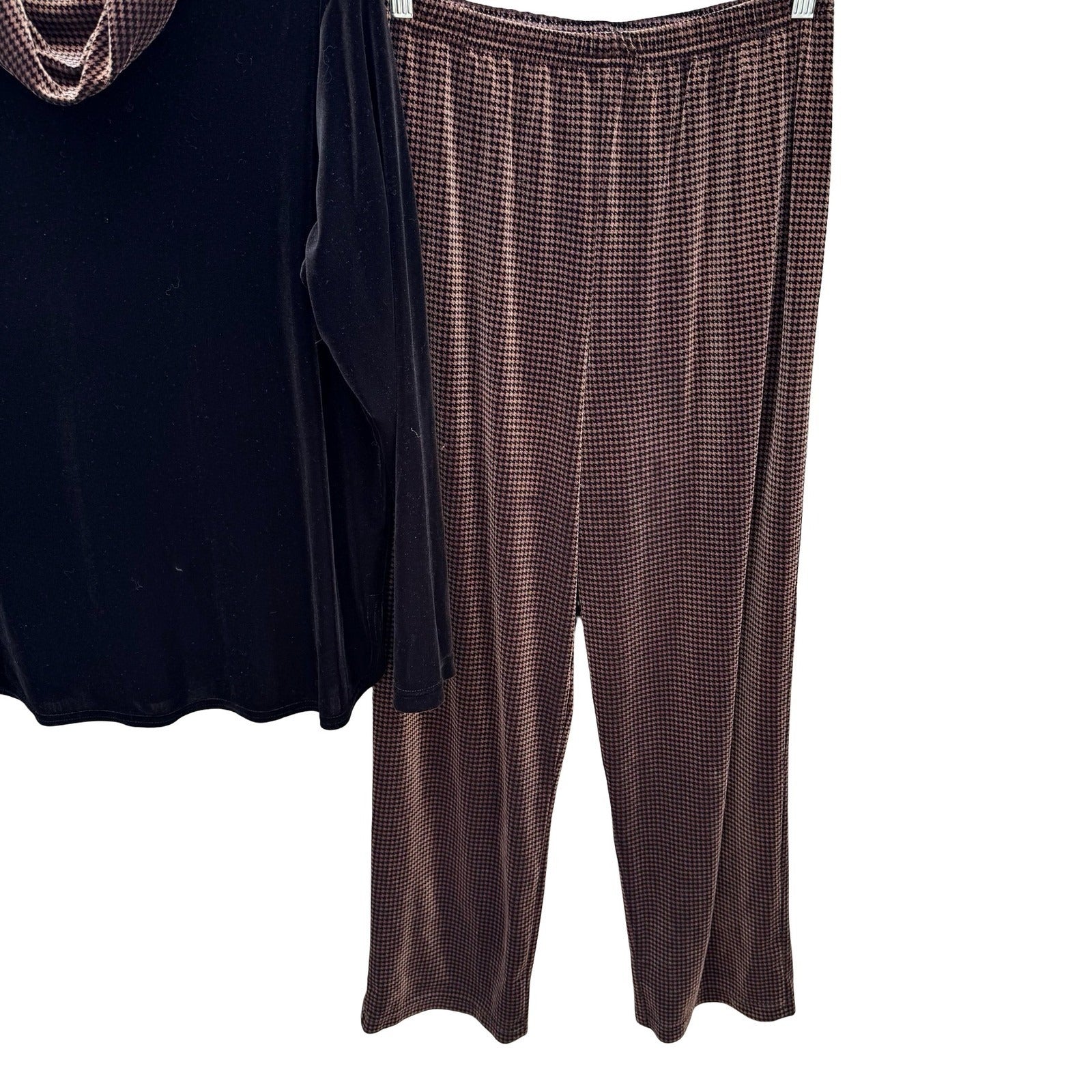 Coldwater Creek Womens Velvet Houndstooth Cowl Neck Top and Pants Set Black M