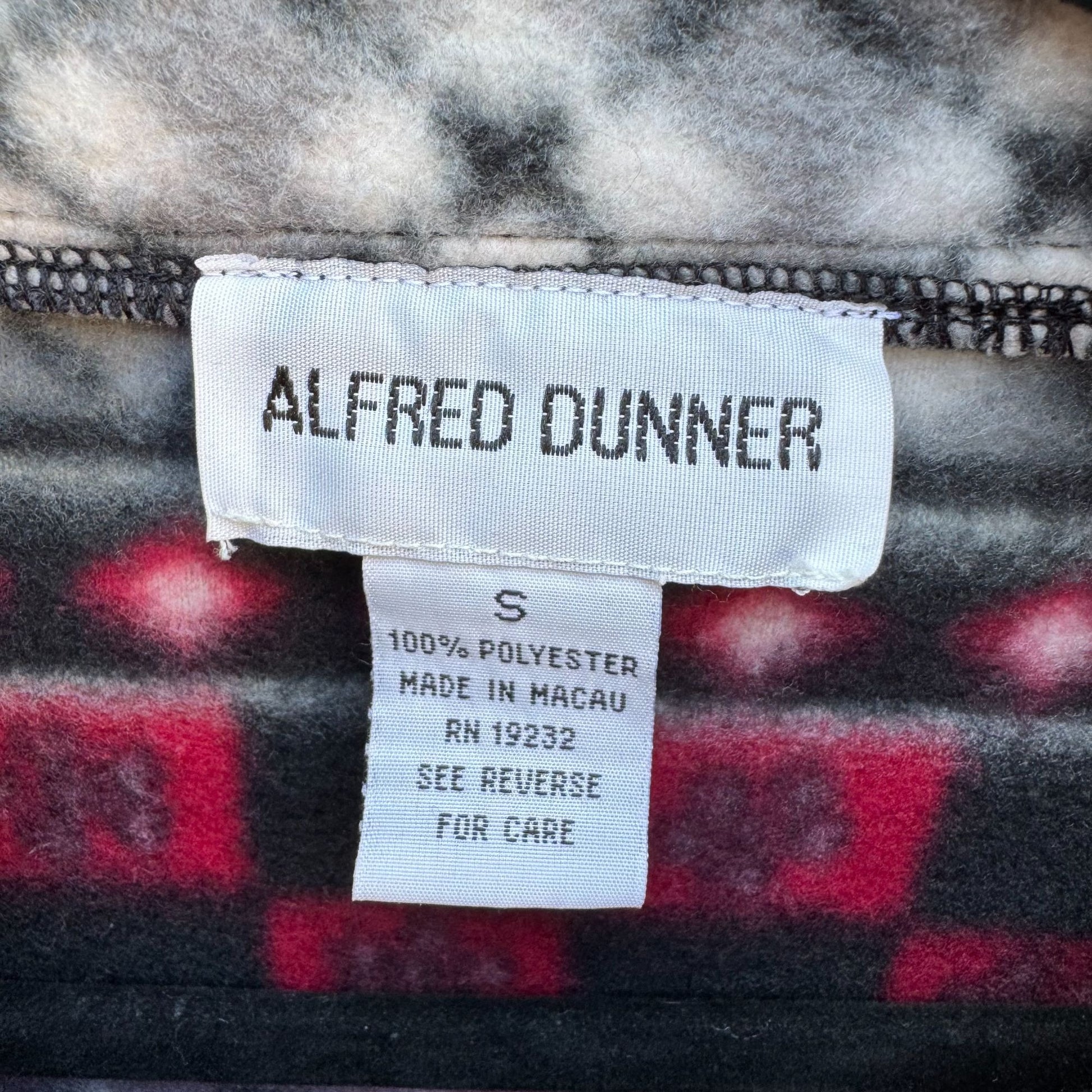 Alfred Dunner Womens Red Black Nordic Pattern Fair Isle Full Zip Fleece Jacket S