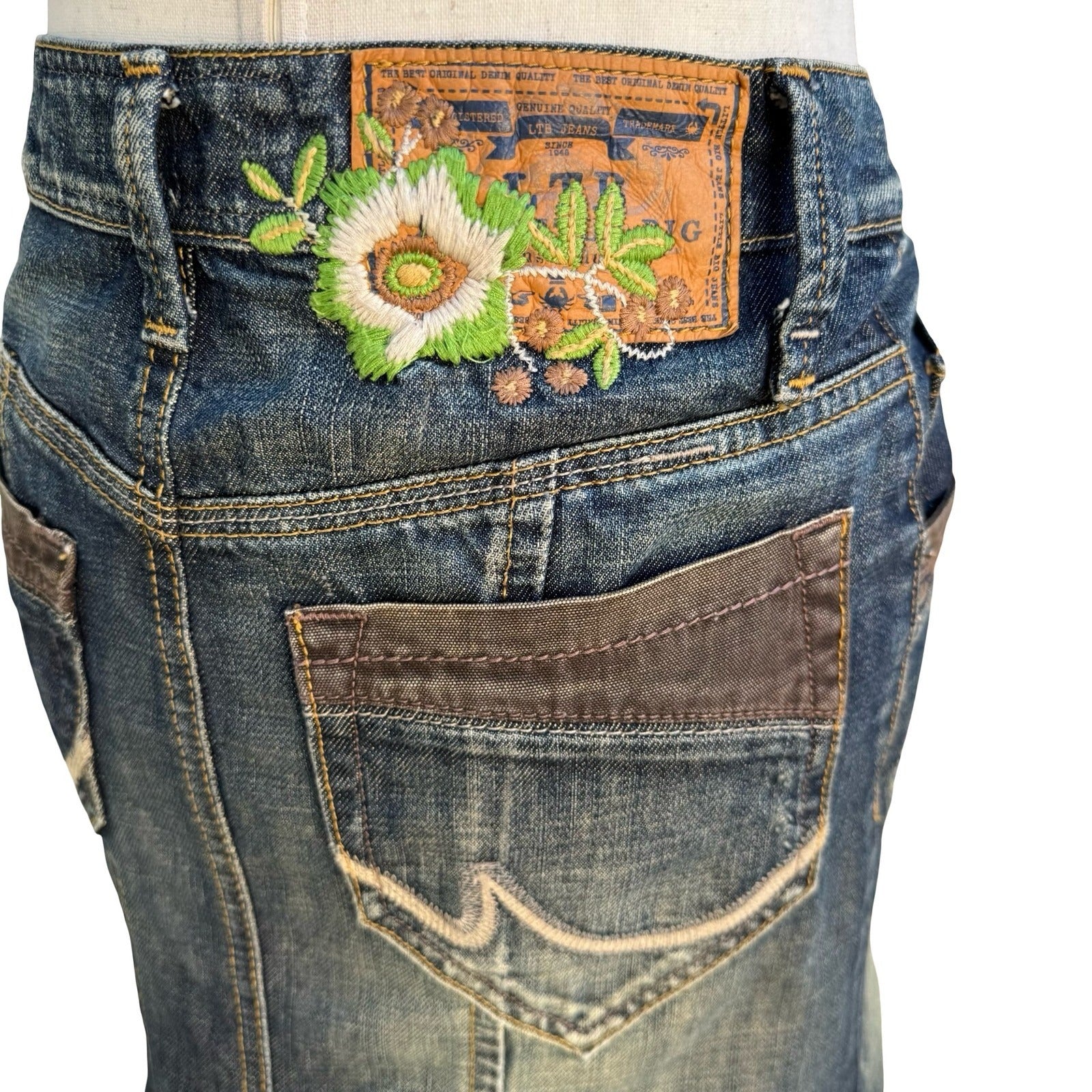 LTB 1948 Little Big Denim Y2K Skirt Embroidered Distressed Flared Mermaid Boho