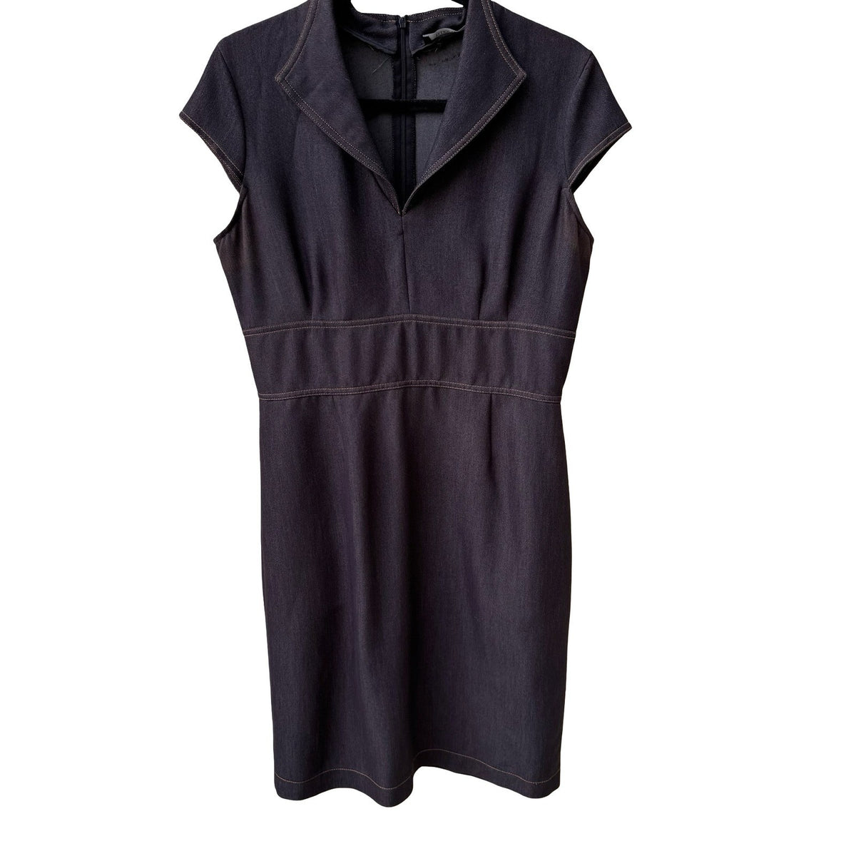 Ellen Tracy Minimalist Careerwear Contrast Stitch Notched Collar Sheath Dress 10