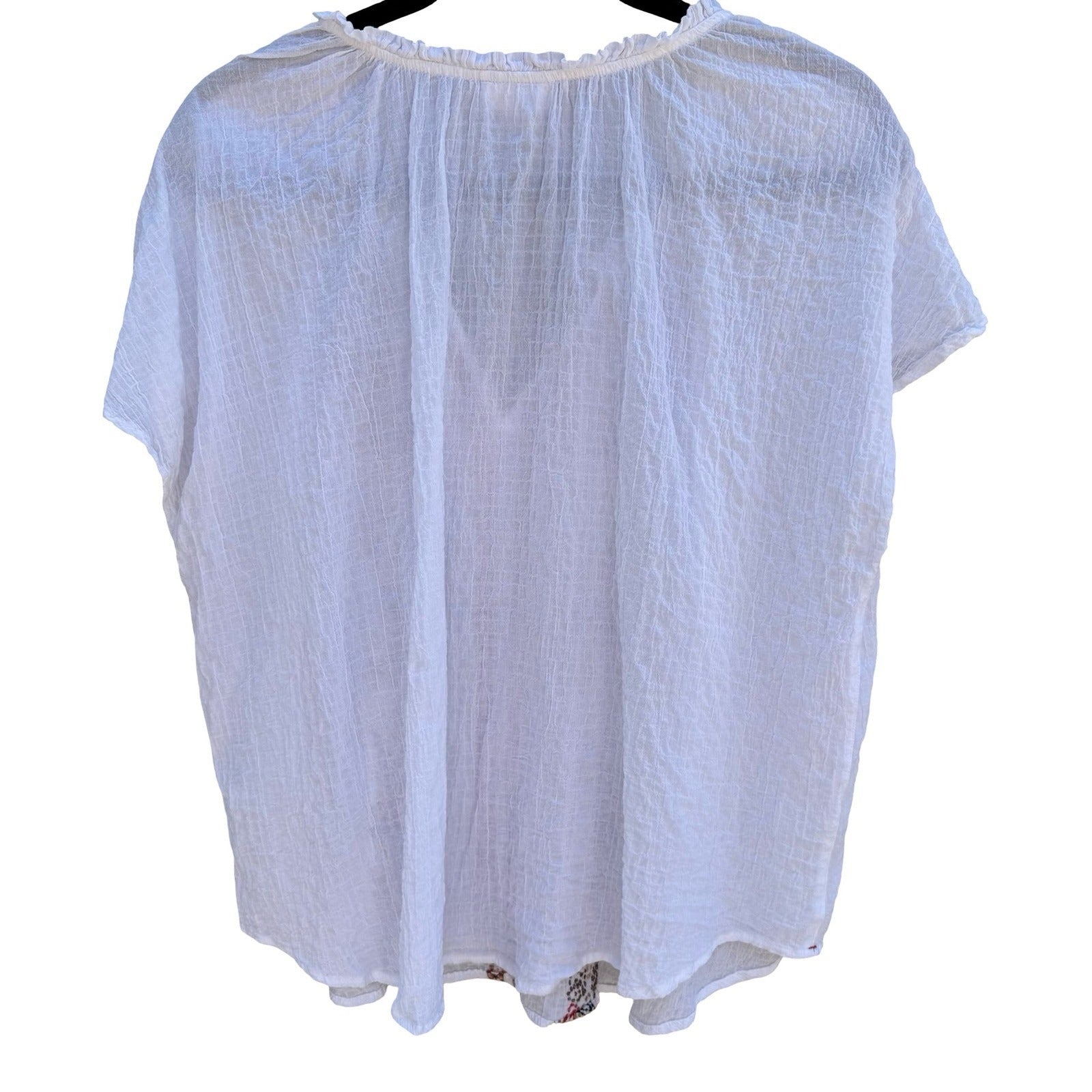 J. Jill White Floral Embroidered Cotton Gauze Split Neck Top XL Peasant Cottage