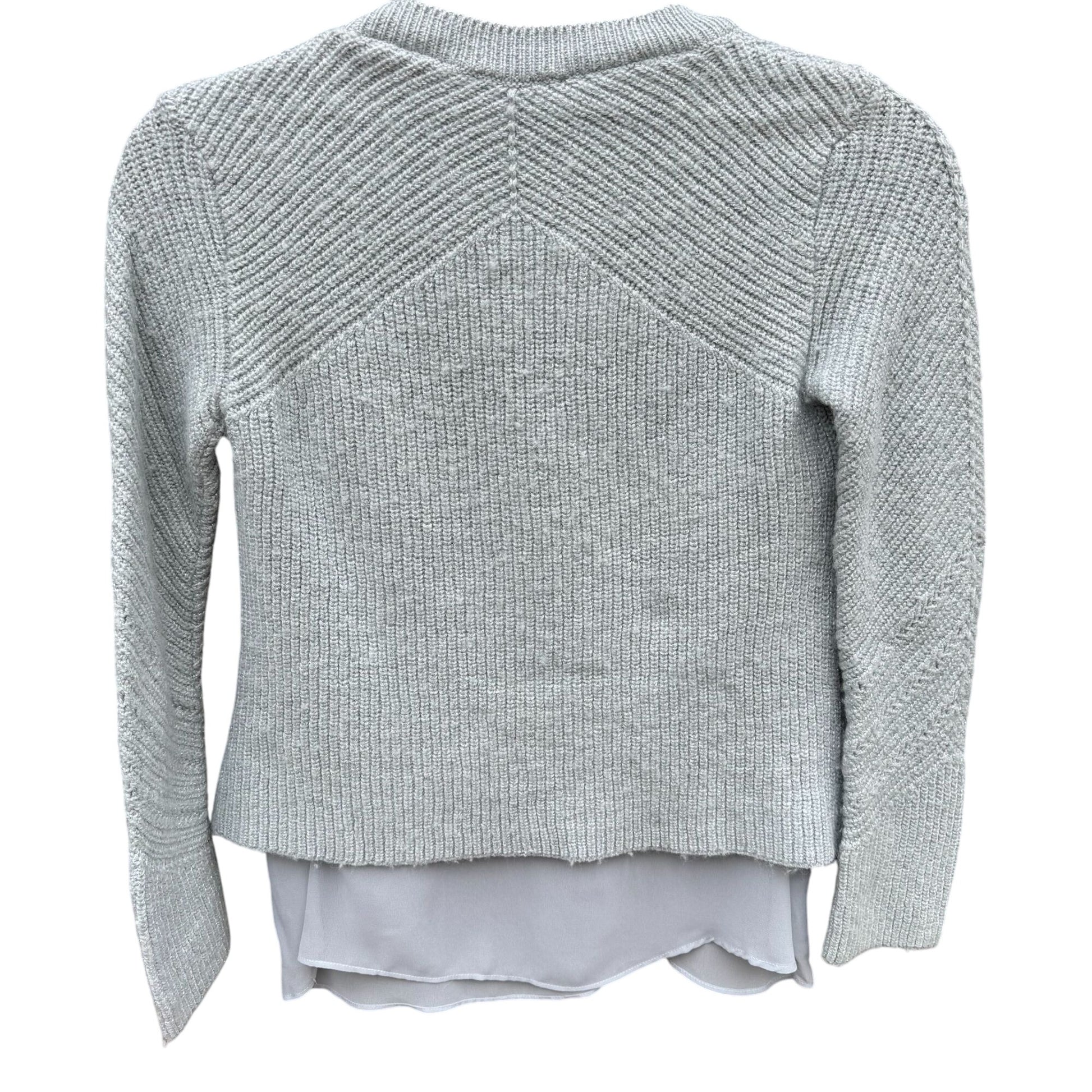 Lucky Brand Nico Pullover April Moon Blue Knit Chiffon Layered Chevron Sweater