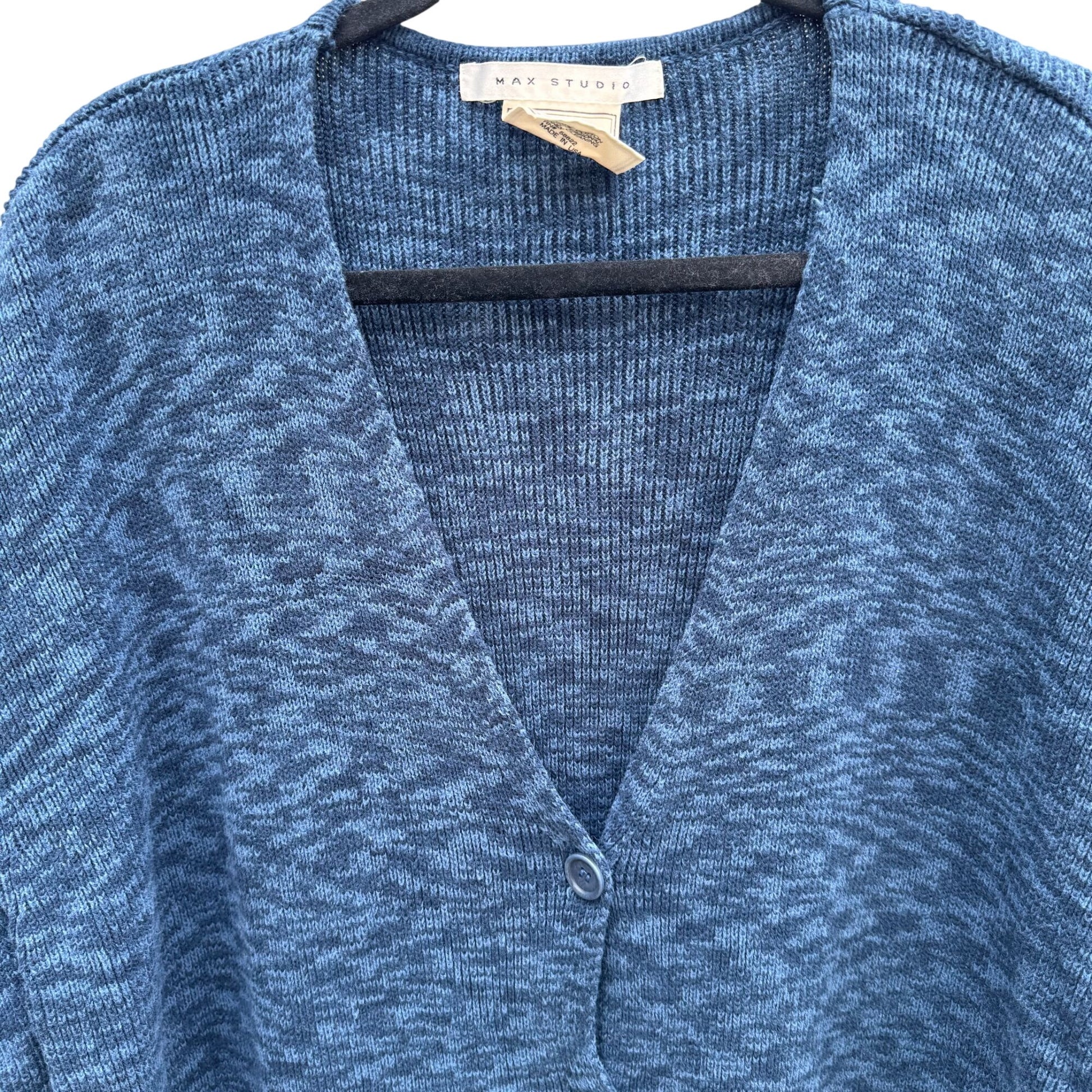 Max Studio Knitwear Womens Blue Button-Up Marled Knit V Neck Cardigan Sweater XL