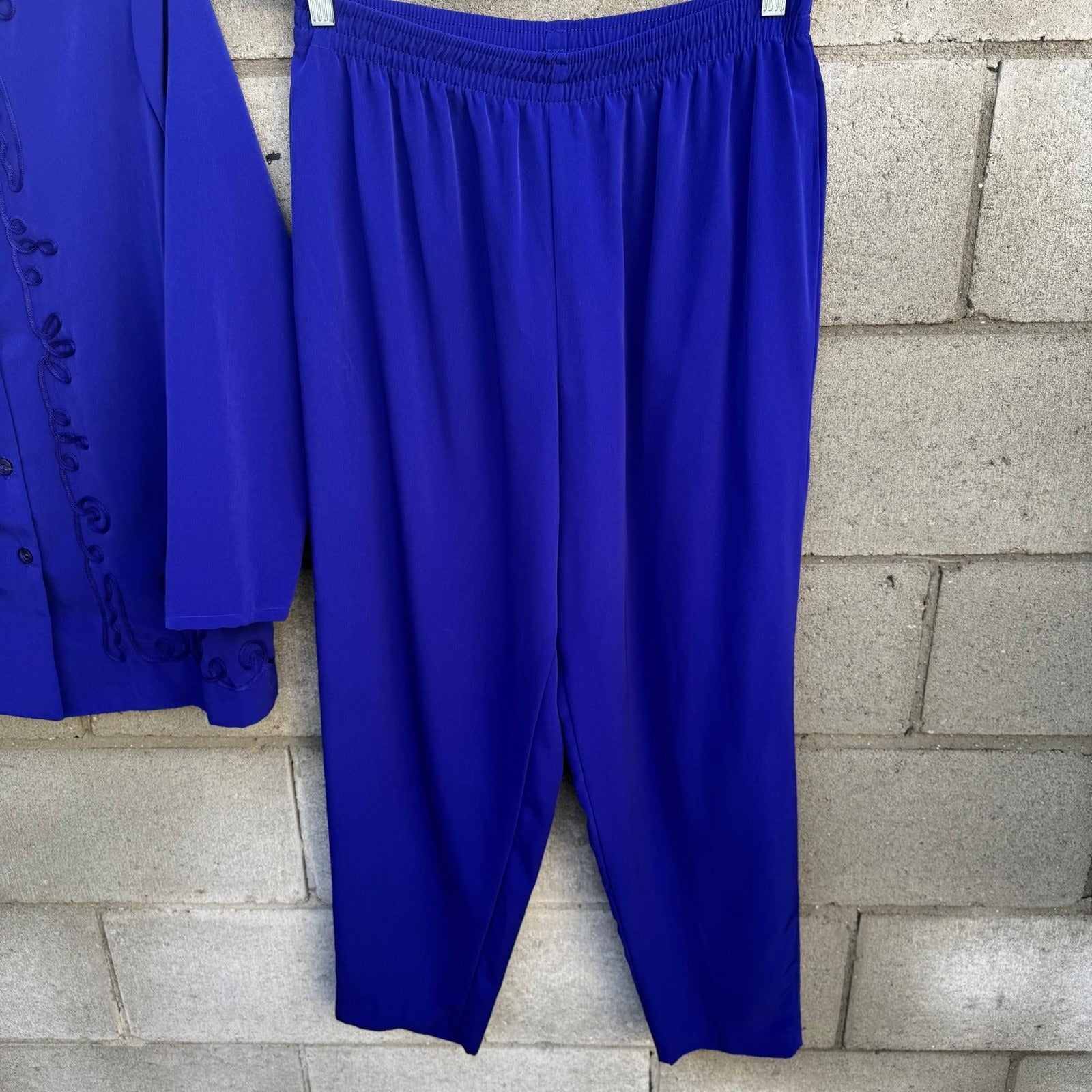 Maggie Sweet Vintage Womens Royal Blue Soutache Embroidered Tunic Pants Set 2P