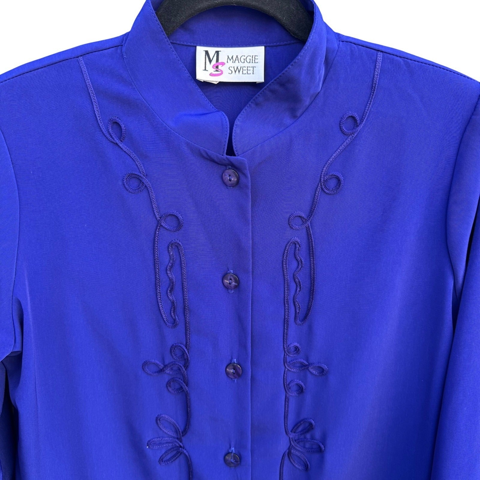 Maggie Sweet Vintage Womens Royal Blue Soutache Embroidered Tunic Pants Set 2P