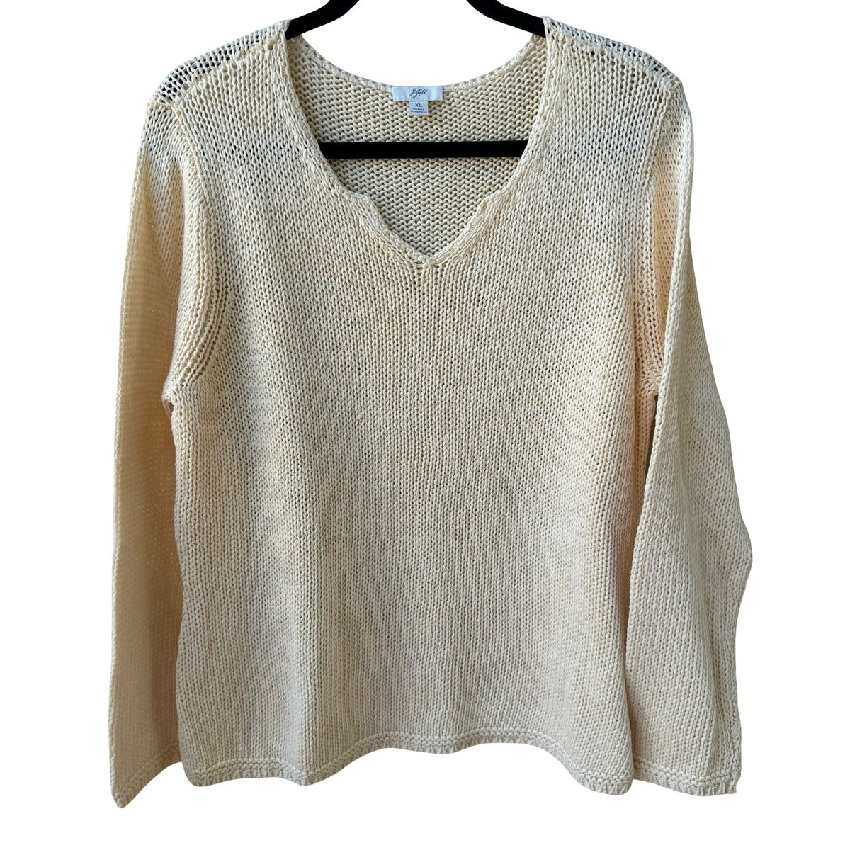 J. Jill Butter Yellow Mercerized Cotton Coastal Preppy Shaker Knit Sweater XL