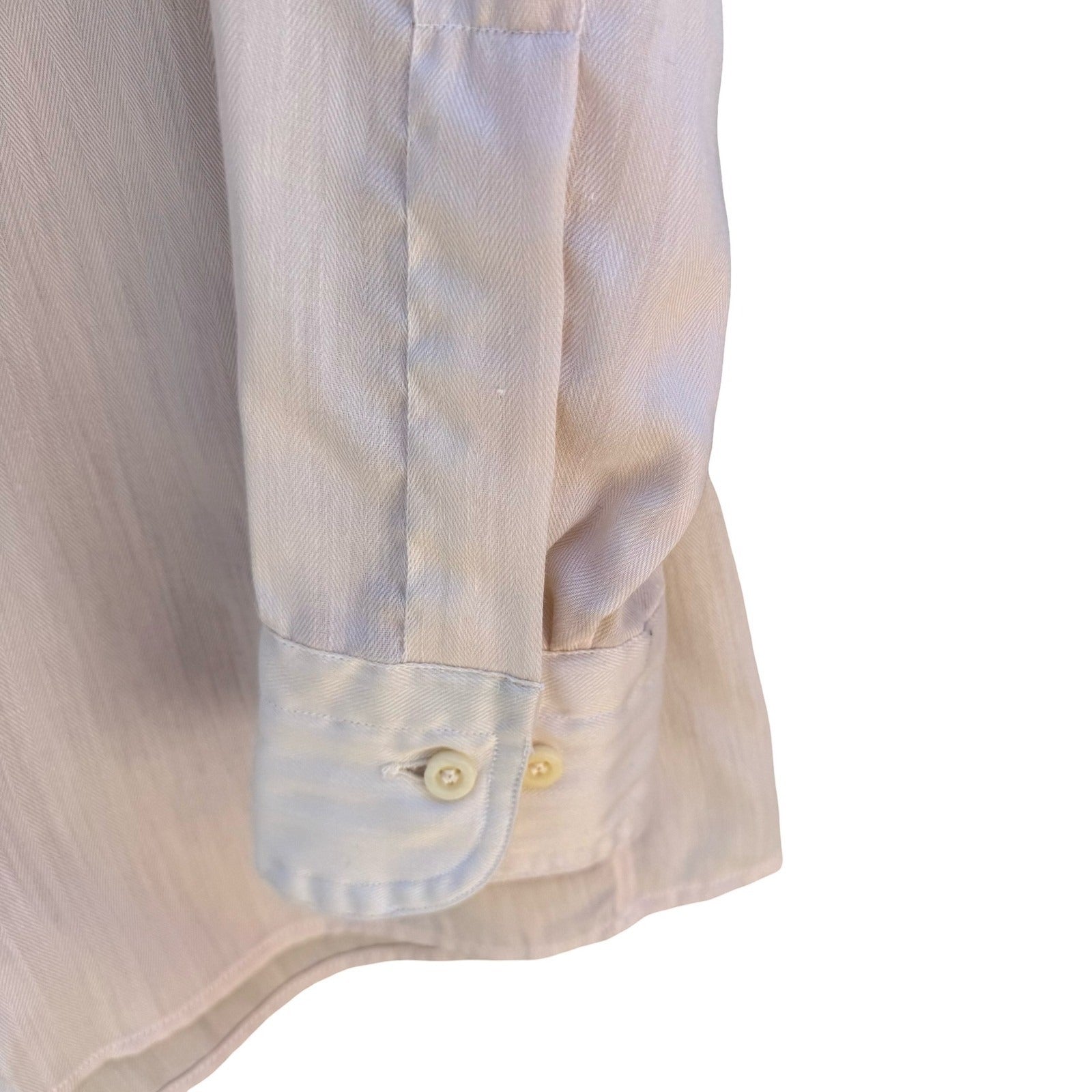 Hathaway Patch Two Vintage 70s Cream Herringbone Fitted Shirt Disco Dandy Mens S