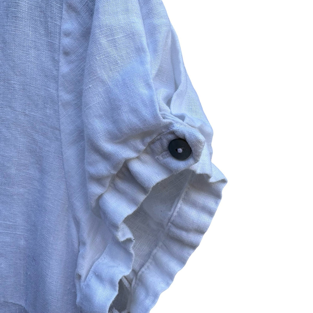 Edward Coastal Minimalist Pintuck Pleated Linen Button Up Shirt White Womens L