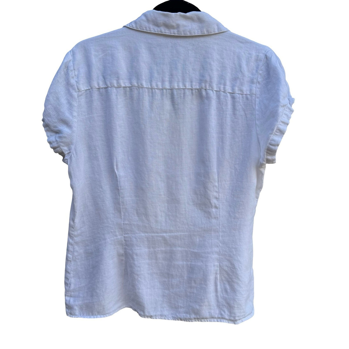 Edward Coastal Minimalist Pintuck Pleated Linen Button Up Shirt White Womens L