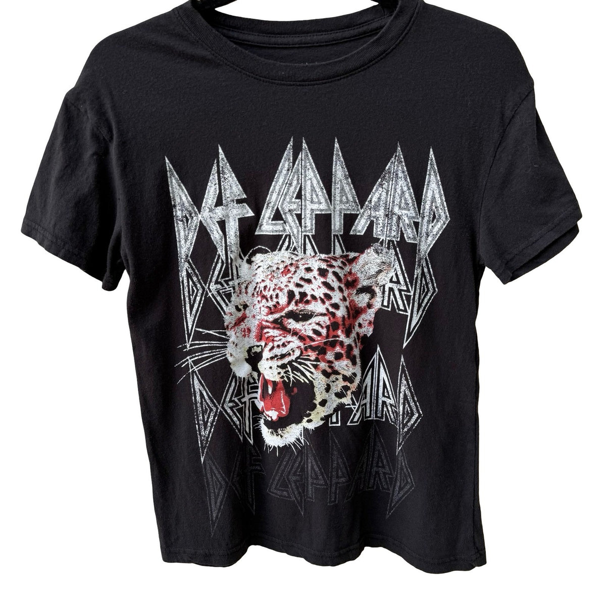 Def Leppard Graphic Leopard Logo 80s Rock Band Concert T-Shirt Black Womens XS