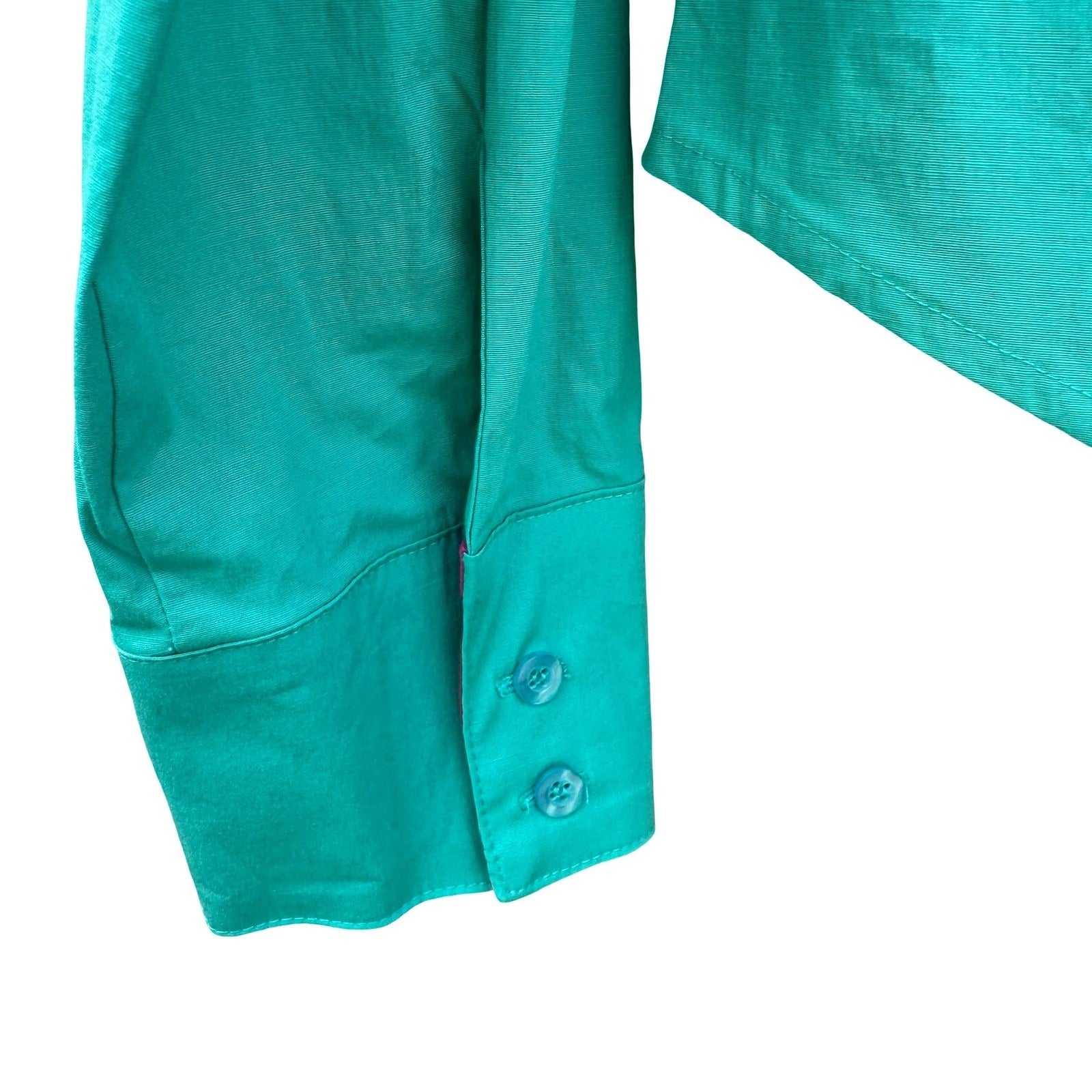 Fashion Instinct Teal Green Button Down Shirt Magenta Trim Womens Medium NWT