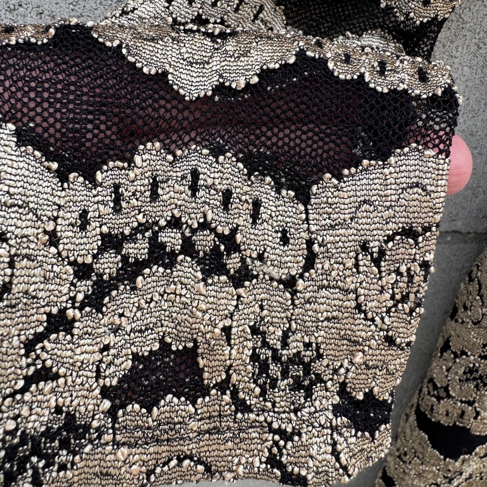 Jessica Howard Evenings Vintage Black Gold Metallic Lace Sheath Dress Womens 6