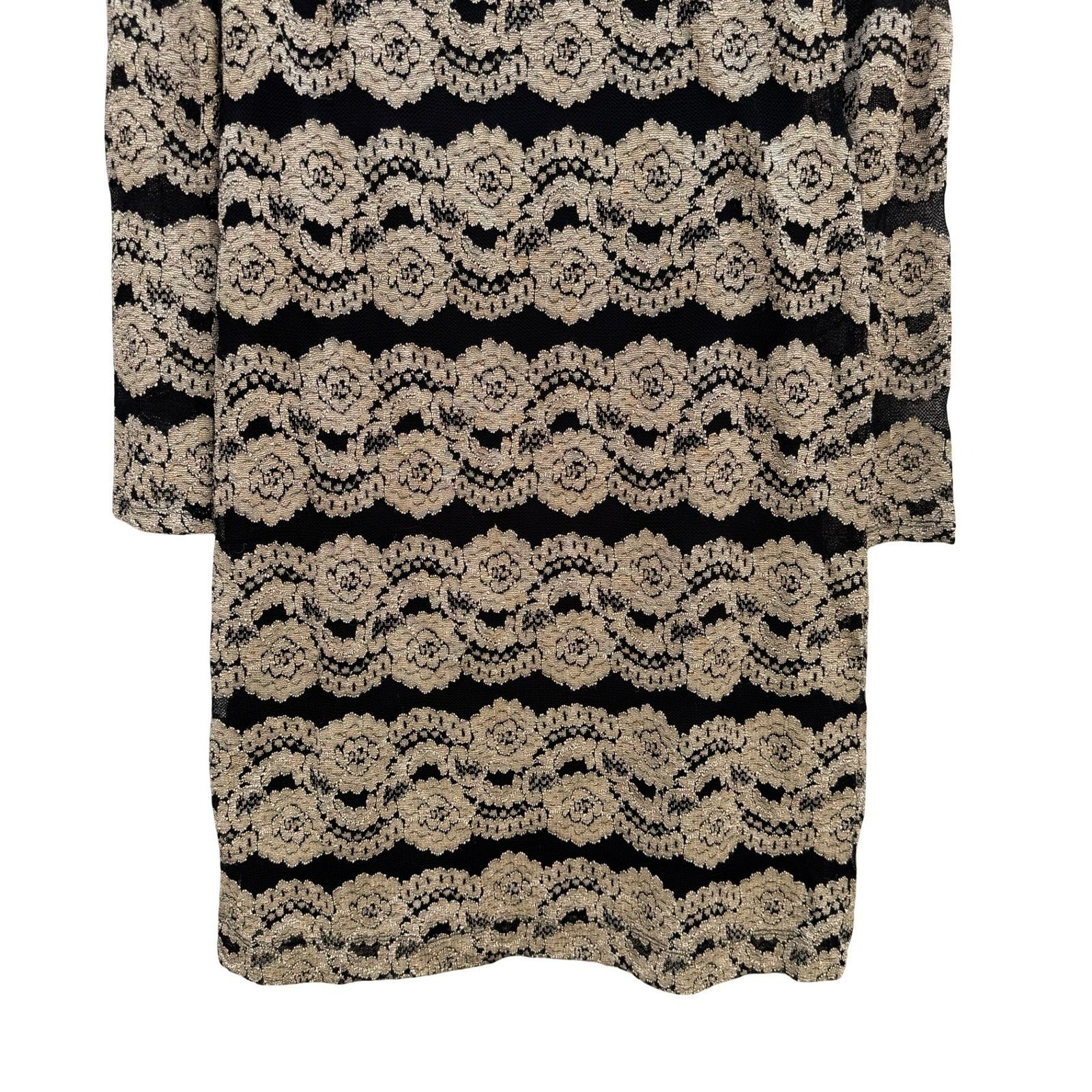Jessica Howard Evenings Vintage Black Gold Metallic Lace Sheath Dress Womens 6