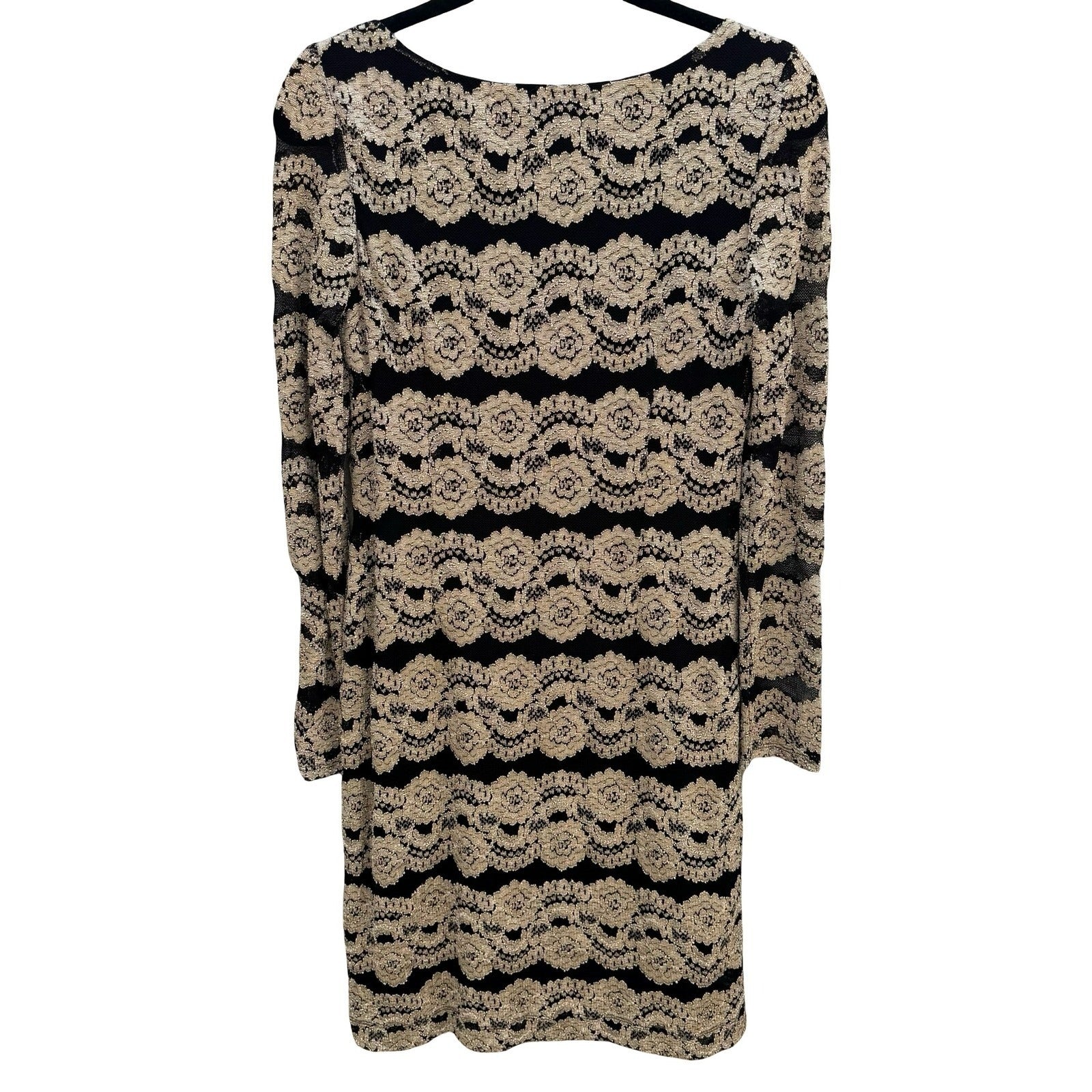 Jessica Howard Evenings Vintage Black Gold Metallic Lace Sheath Dress Womens 6