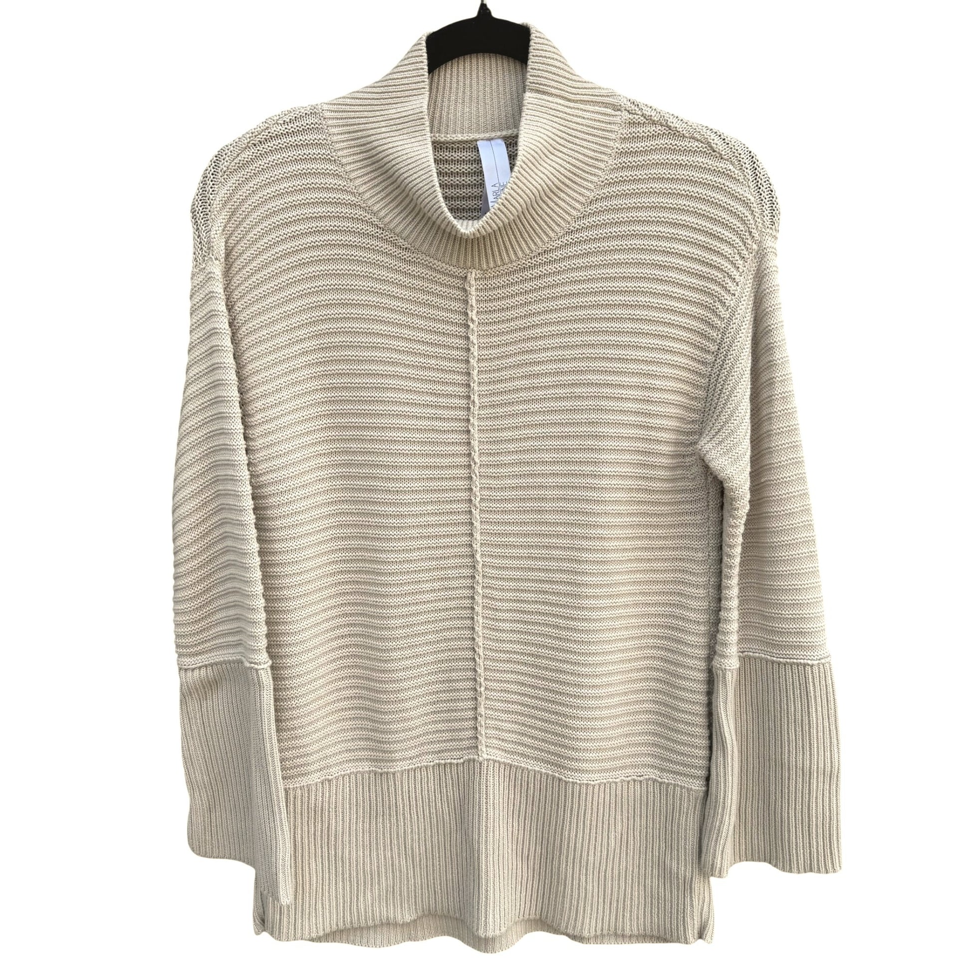Marla Wynne Tan Ribbed Turtleneck Pullover Bell Sleeve Knit Sweater Lagenlook XS