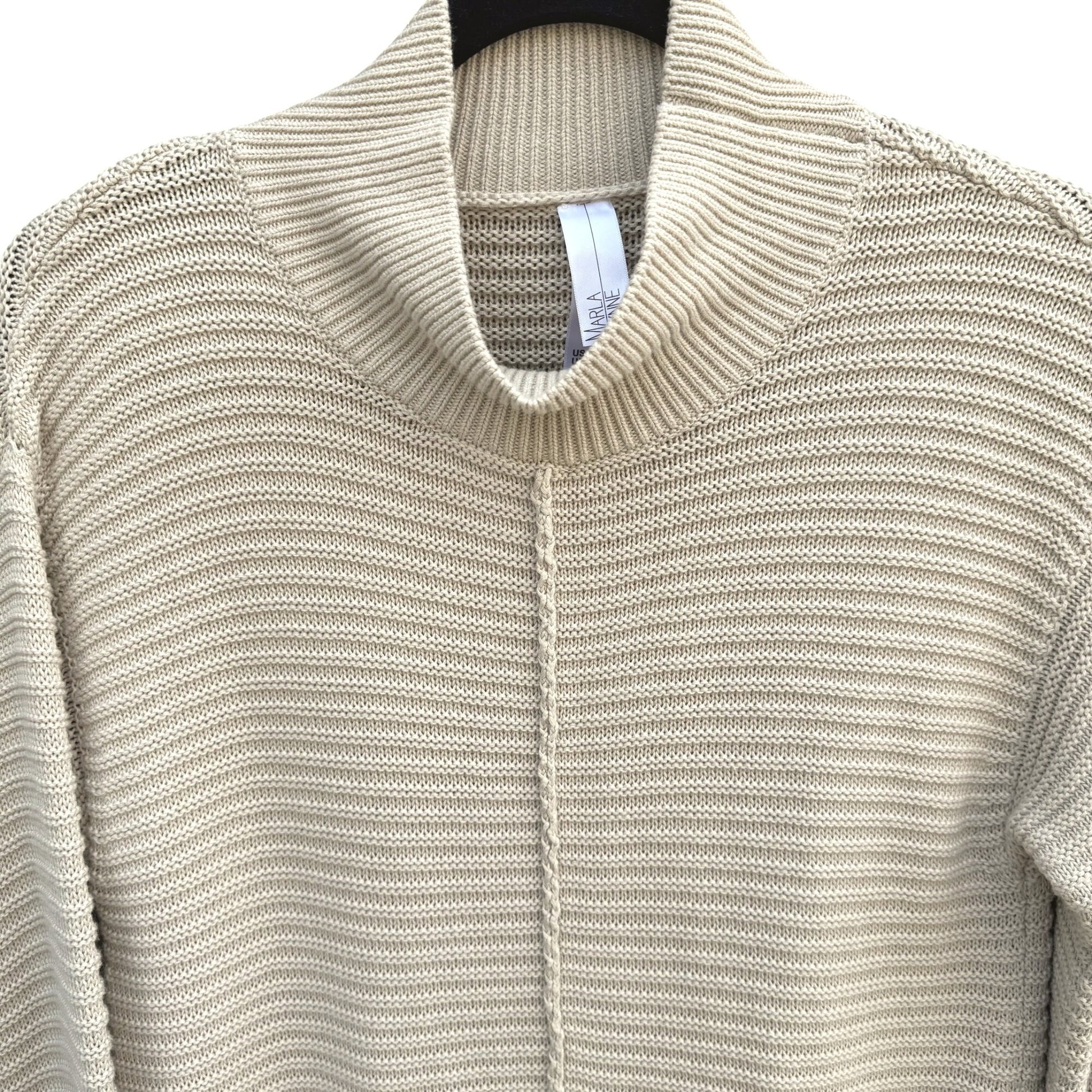 Marla Wynne Tan Ribbed Turtleneck Pullover Bell Sleeve Knit Sweater Lagenlook XS