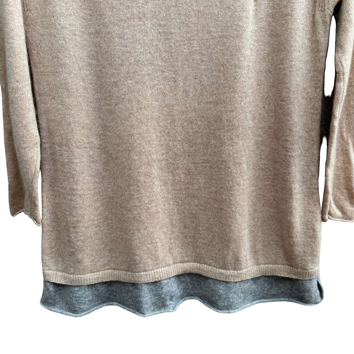 Joie Cashmere Quiet Luxury Minimalist Preppy Soft Girl Layered Hem Sweater Tan S