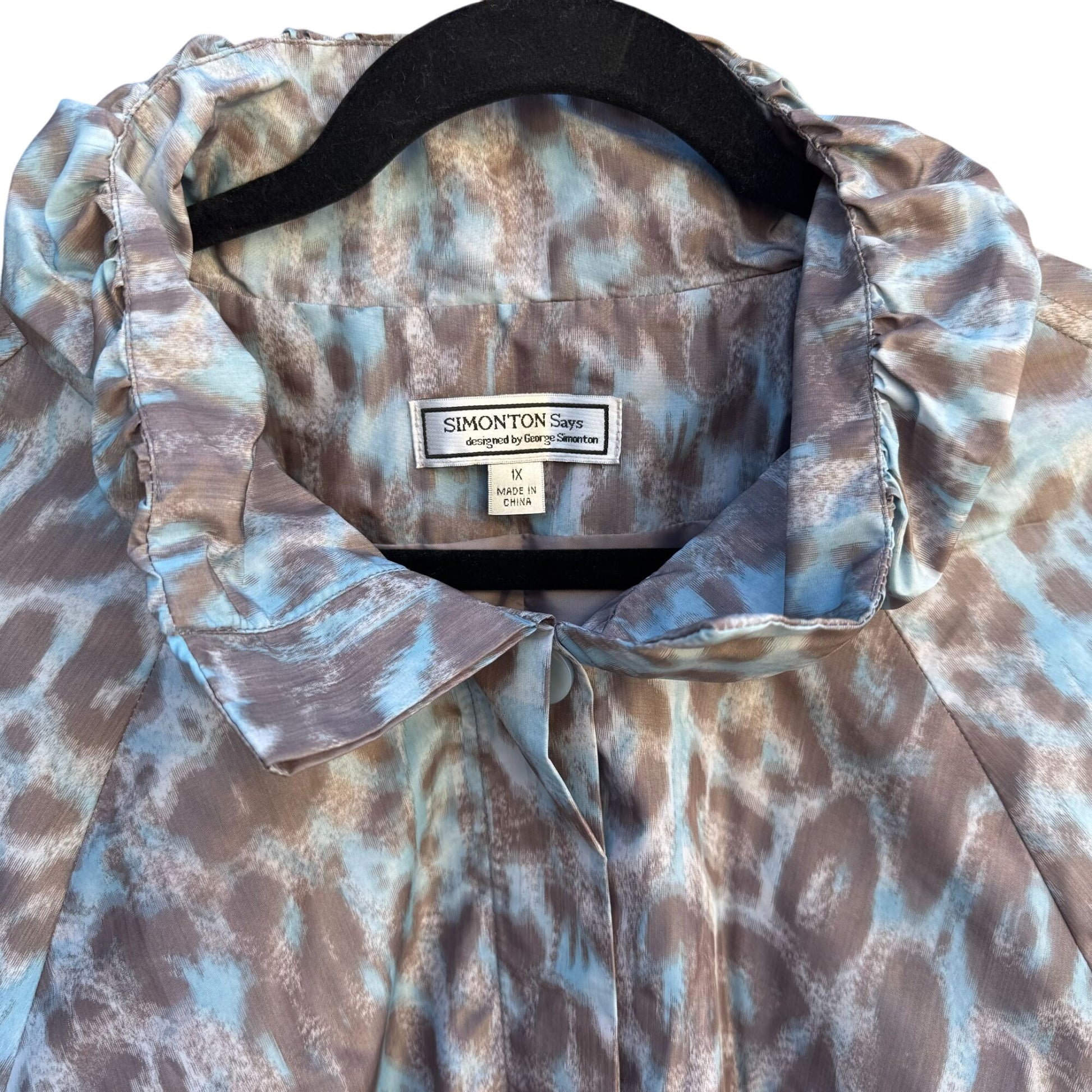 Simonton Says Leopard Print Watercolor Drawstring Waist Windbreaker Jacket 1X