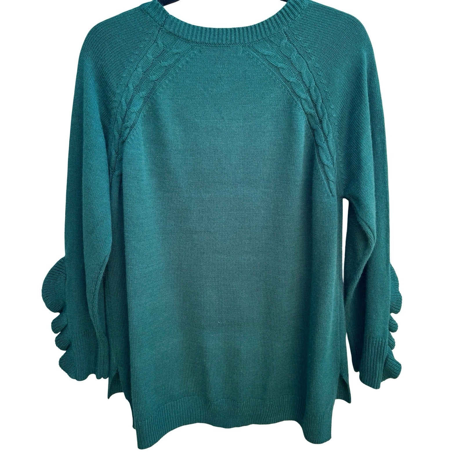 Kate & Mallory Feminine Romantic Coquette Ruffle Sleeve Cable Knit Sweater L