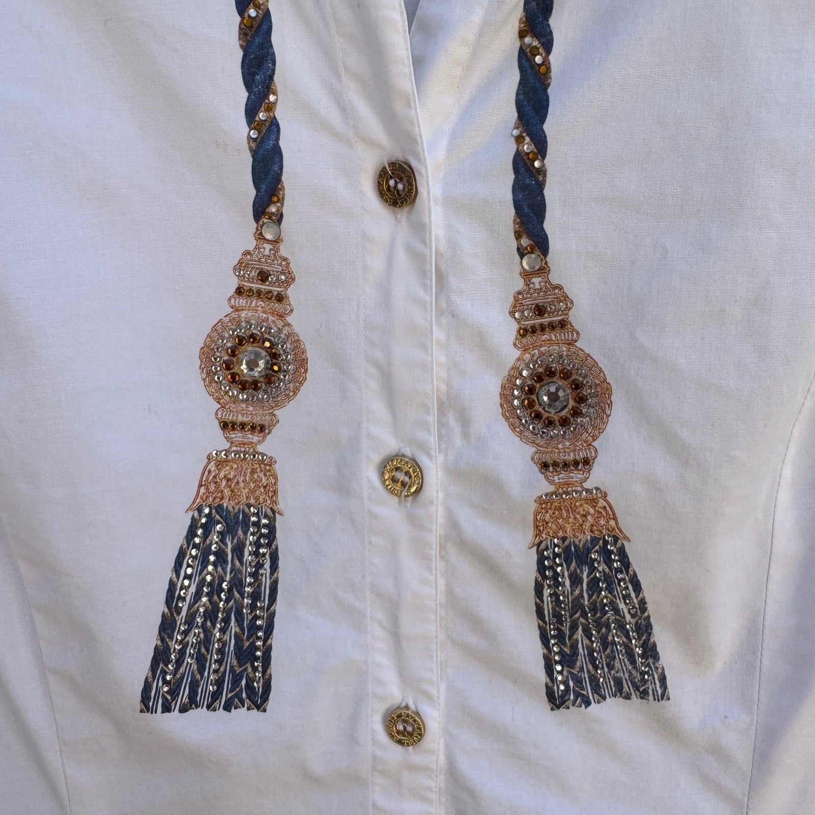 Emmanuel Schvili Trompe L'Oeil Beaded Painted Tassel Italian Luxury Shirt 46/L