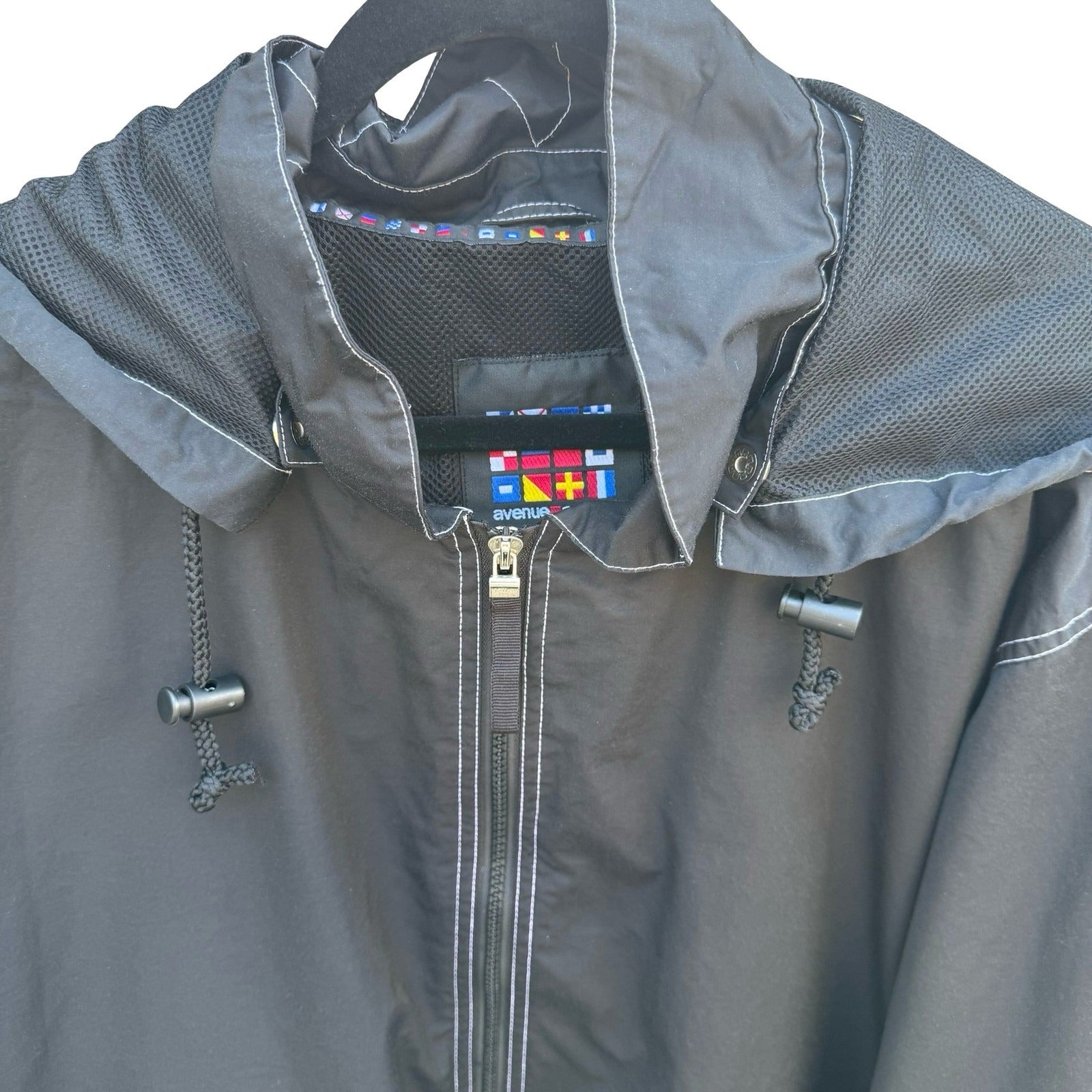 Avenue Sport Black Hooded Windbreaker Jacket Contrast Stitch Plus 26/28 Gorpcore